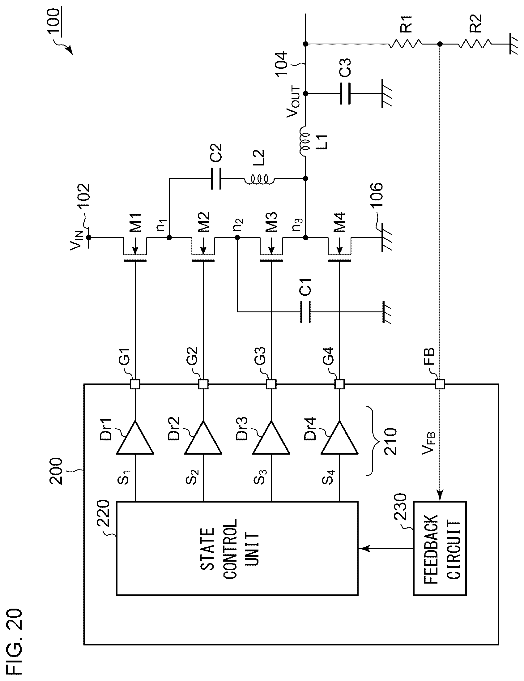 Patent US12155303 Figure 20 – Switching converter including controller circuit driving switches