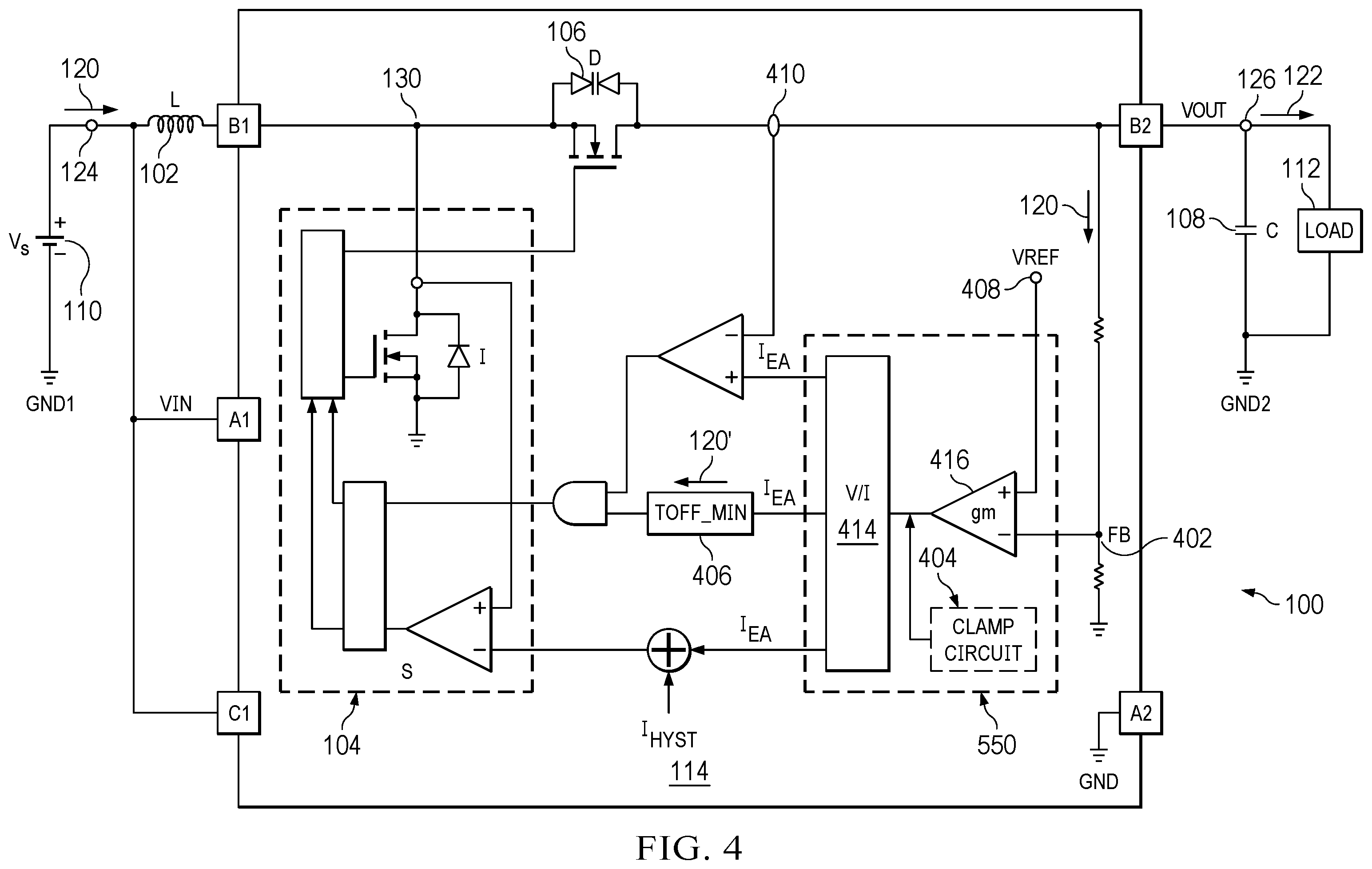 Patent US12155305 Figure 3 – Boost converter with wide average current limiting range