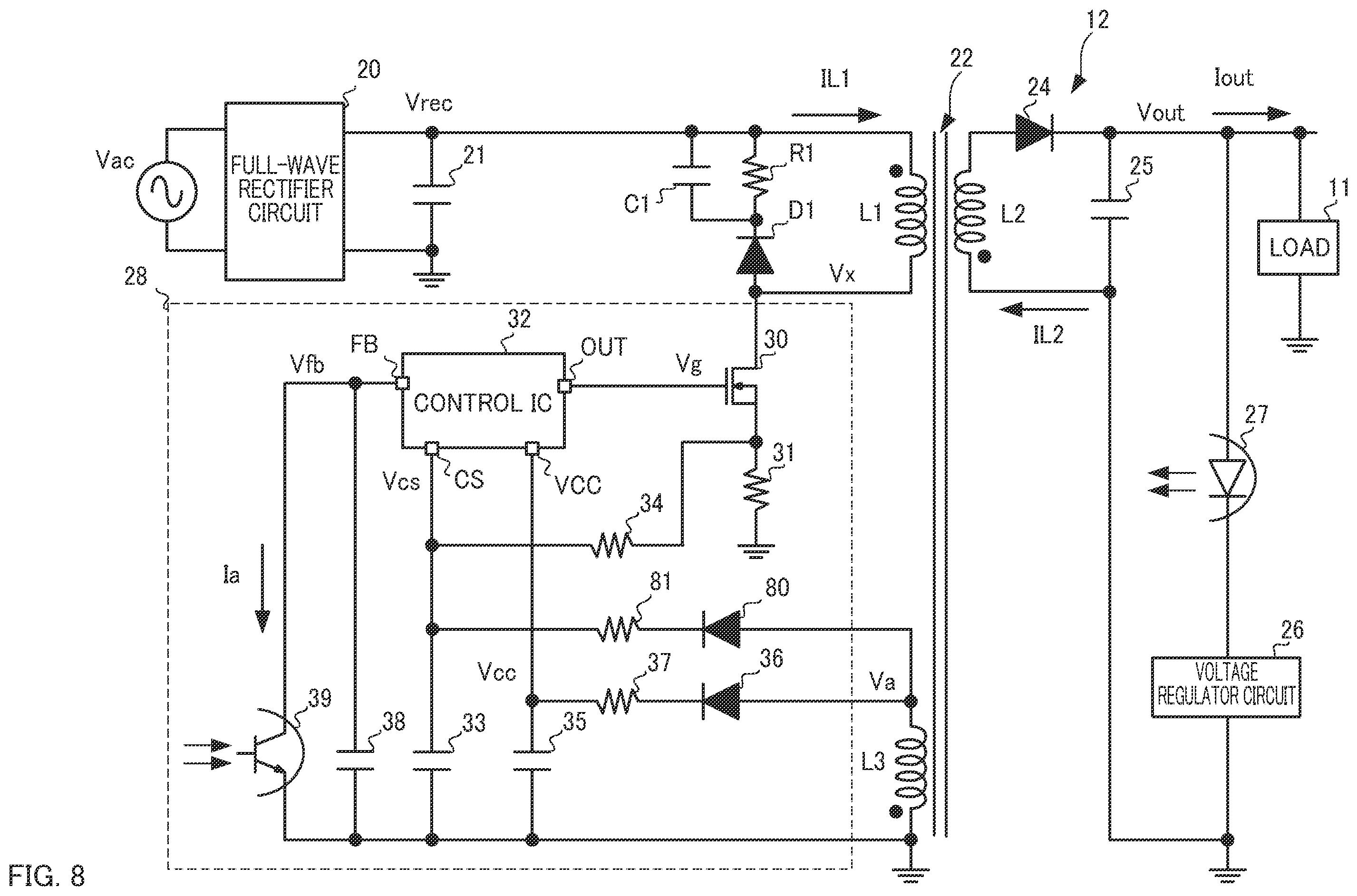 Patent US12155311 Figure 8 – Integrated circuit for load-state-based control and power supply circuit containing the same