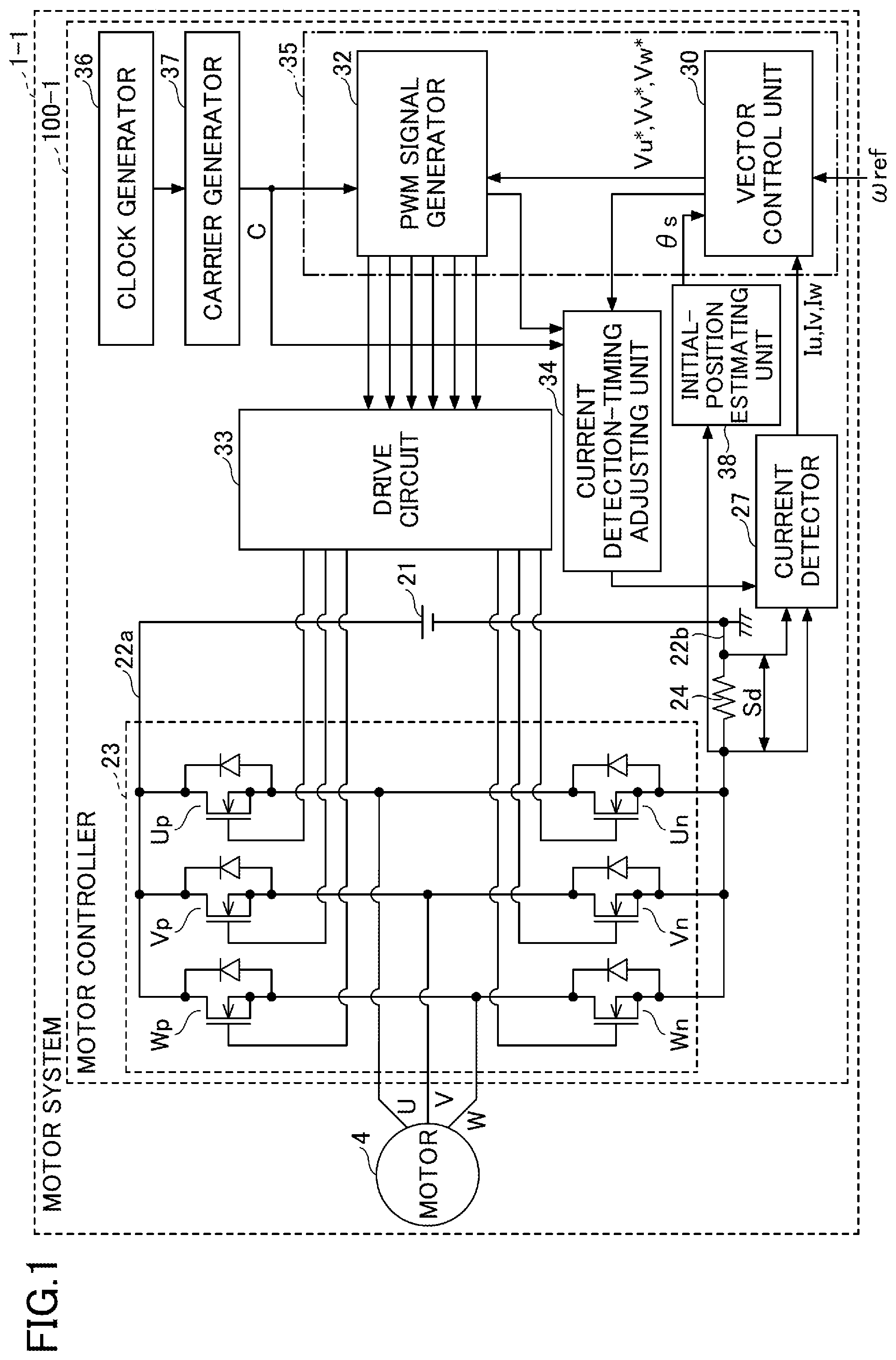 Patent US12155331 Figure 1 – Motor controller, motor system and method for controlling motor