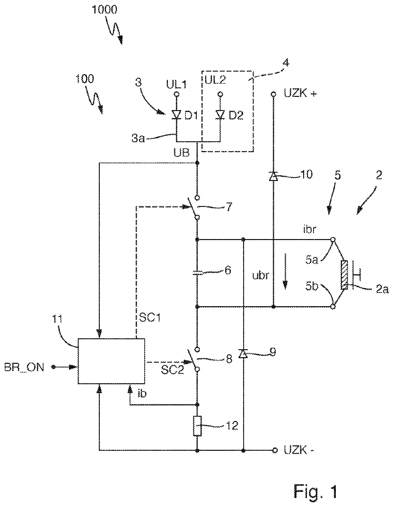 Patent US12155336 Figure 1 – Circuit and method for controlling an electromechanical holding brake, frequency converter and system