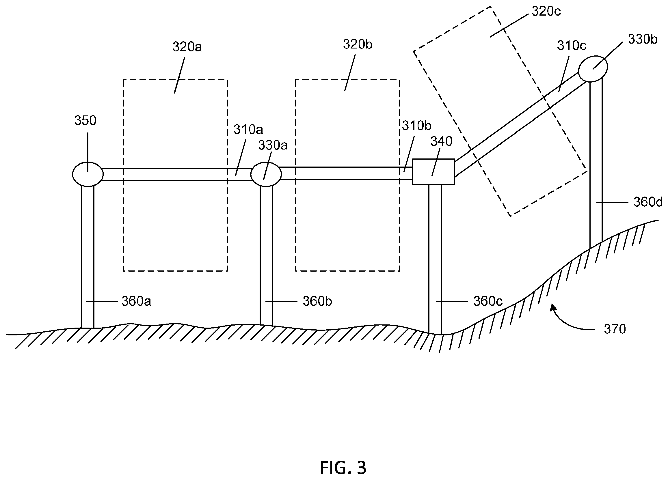 Patent US12155344 Figure 3 – Articulating joint solar panel array