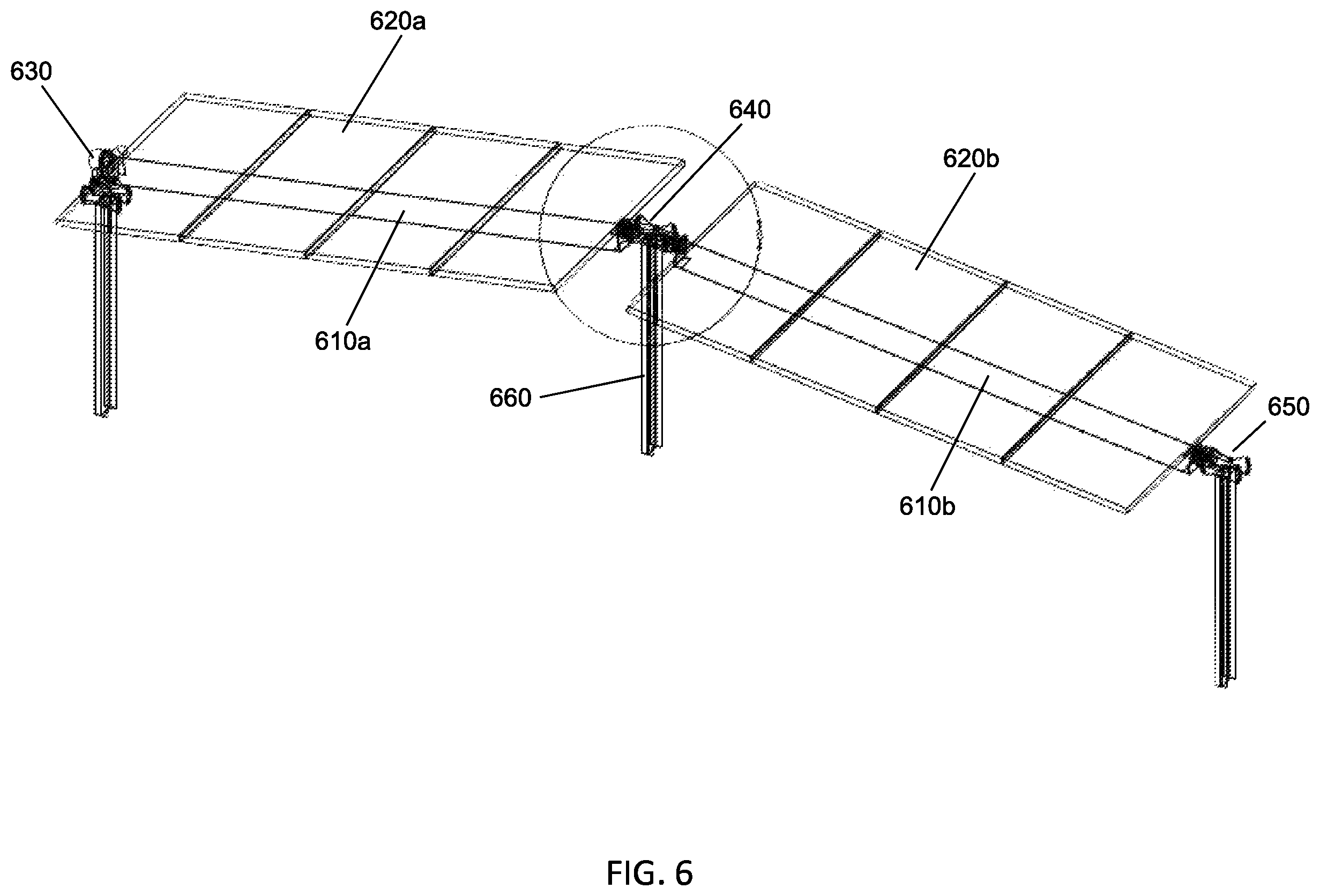Patent US12155344 Figure 6 – Articulating joint solar panel array
