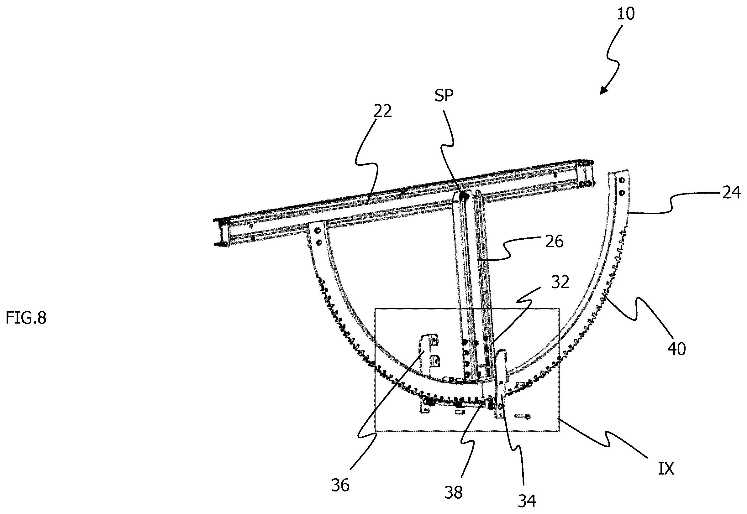 Patent US12155345 Figure 5 – Pivoting unit for a tracking apparatus for solar modules