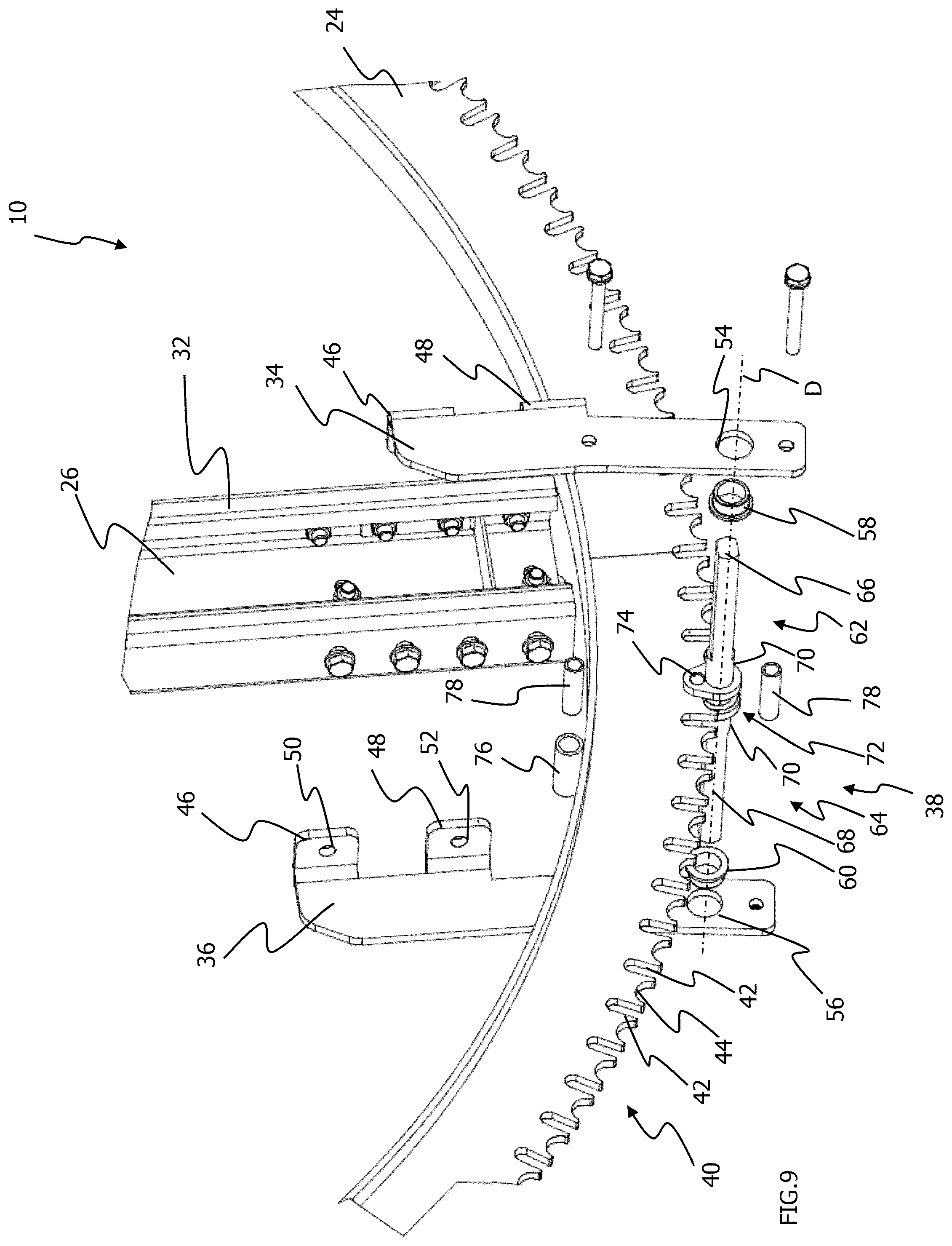 Patent US12155345 Figure 6 – Pivoting unit for a tracking apparatus for solar modules