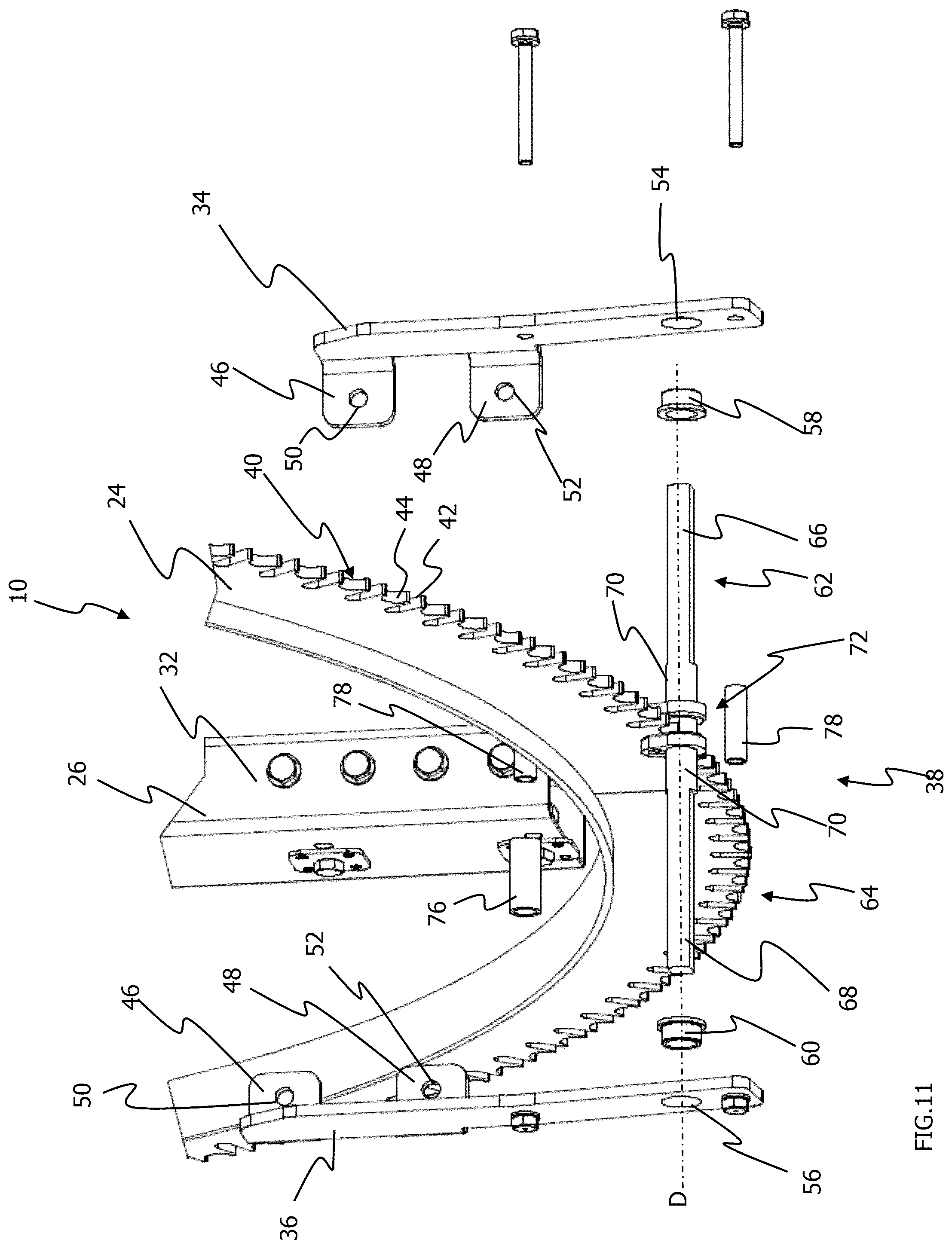 Patent US12155345 Figure 8 – Pivoting unit for a tracking apparatus for solar modules