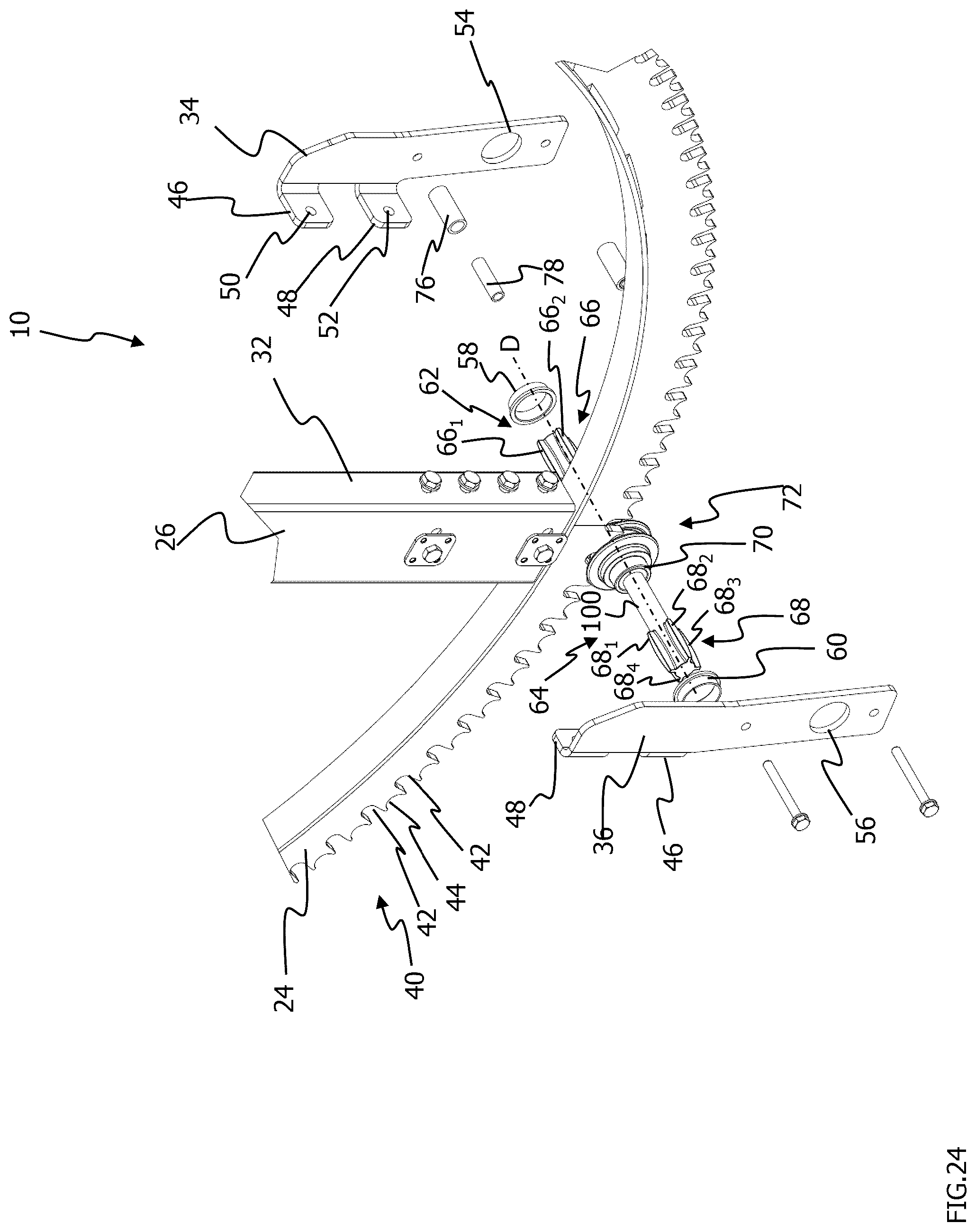Patent US12155345 Figure 17 – Pivoting unit for a tracking apparatus for solar modules