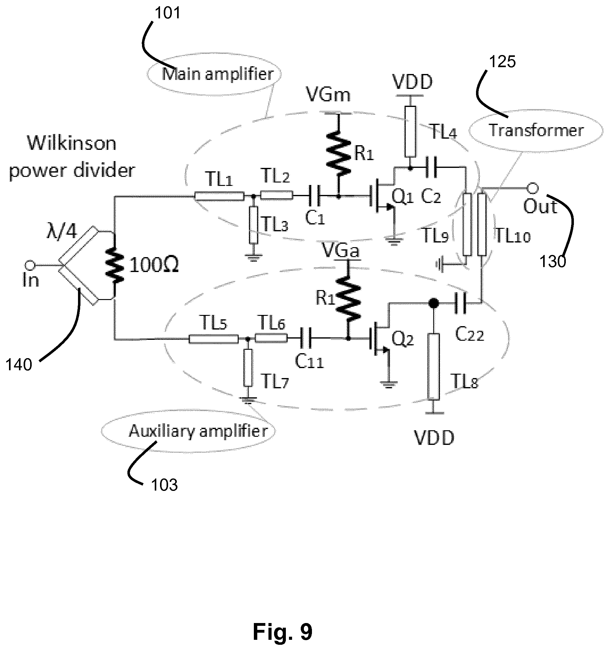 Patent US12155352 Figure 9 – Power amplifier arrangement