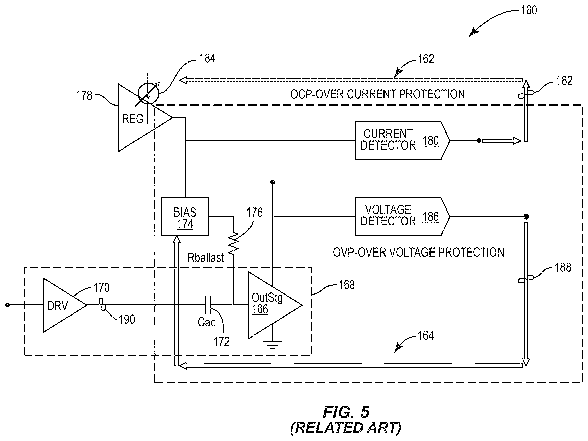 Patent US12155353 Figure 5 – Power amplifier with protection loops