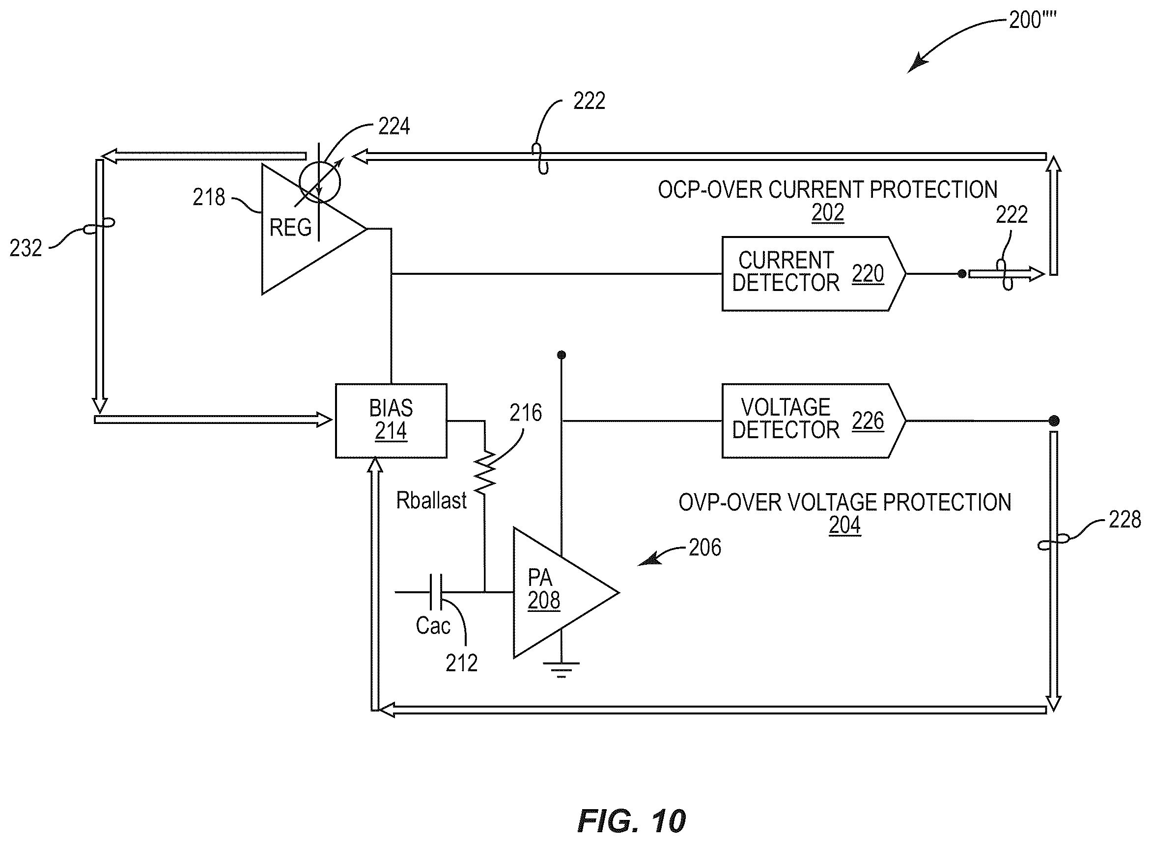 Patent US12155353 Figure 10 – Power amplifier with protection loops