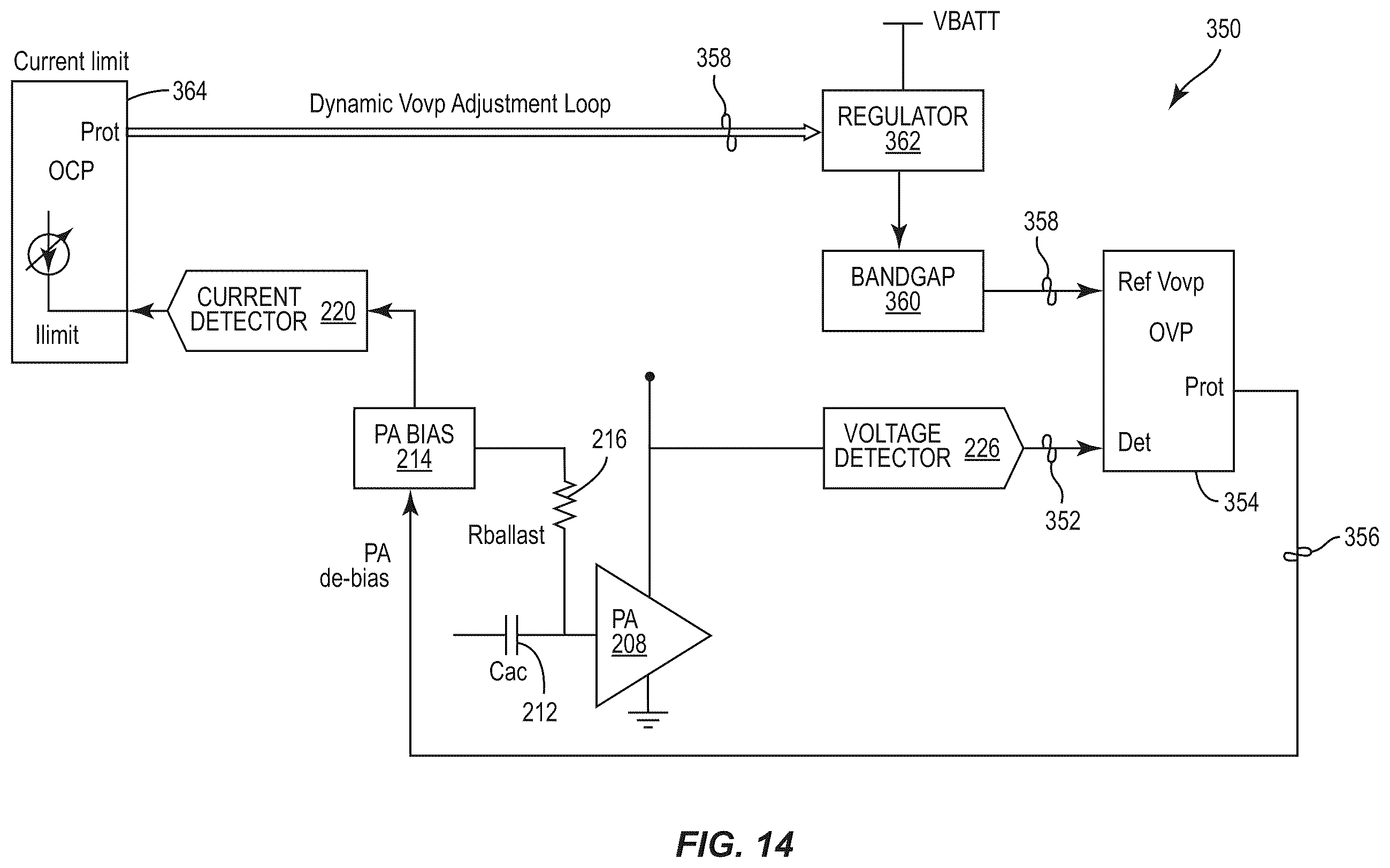 Patent US12155353 Figure 14 – Power amplifier with protection loops