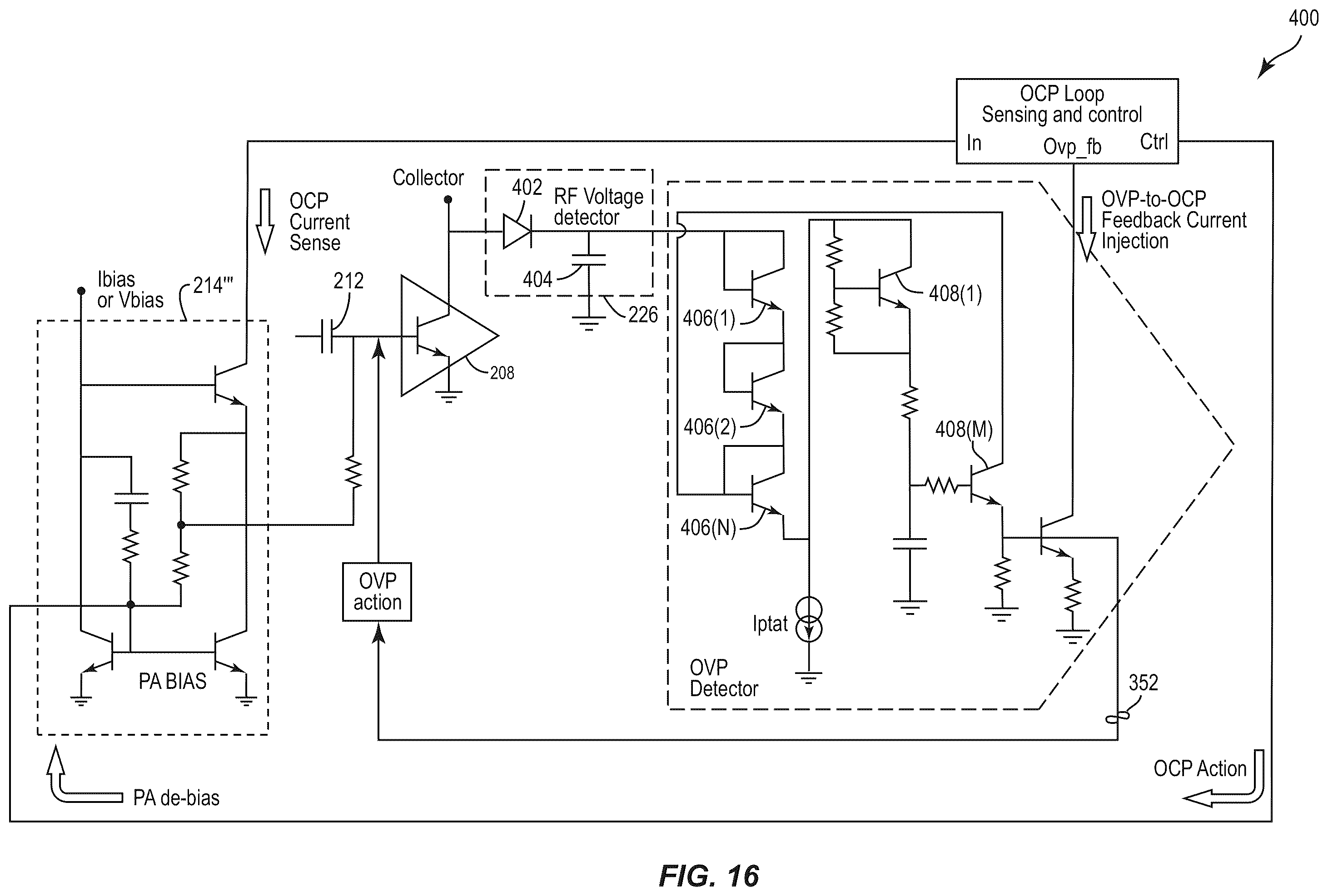 Patent US12155353 Figure 16 – Power amplifier with protection loops