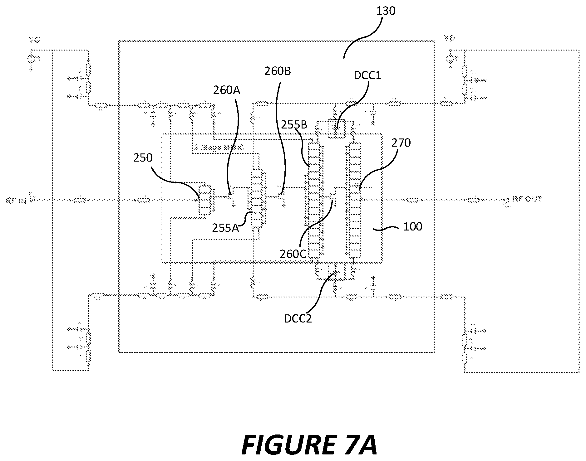 Patent US12155356 Figure 7 – Monolithic microwave integrated circuit device with internal decoupling capacitor