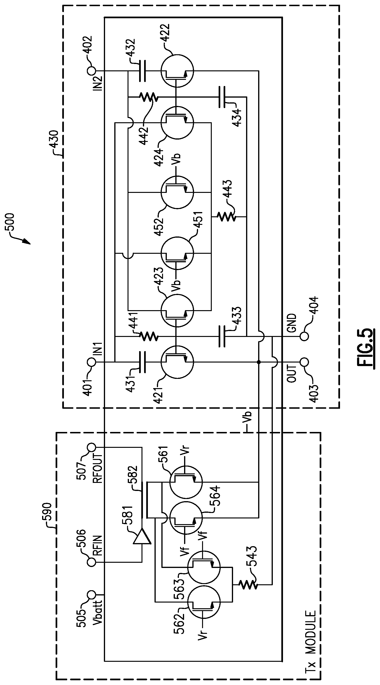 Patent US12155357 Figure 5 – Devices and methods related to unpowered switching module
