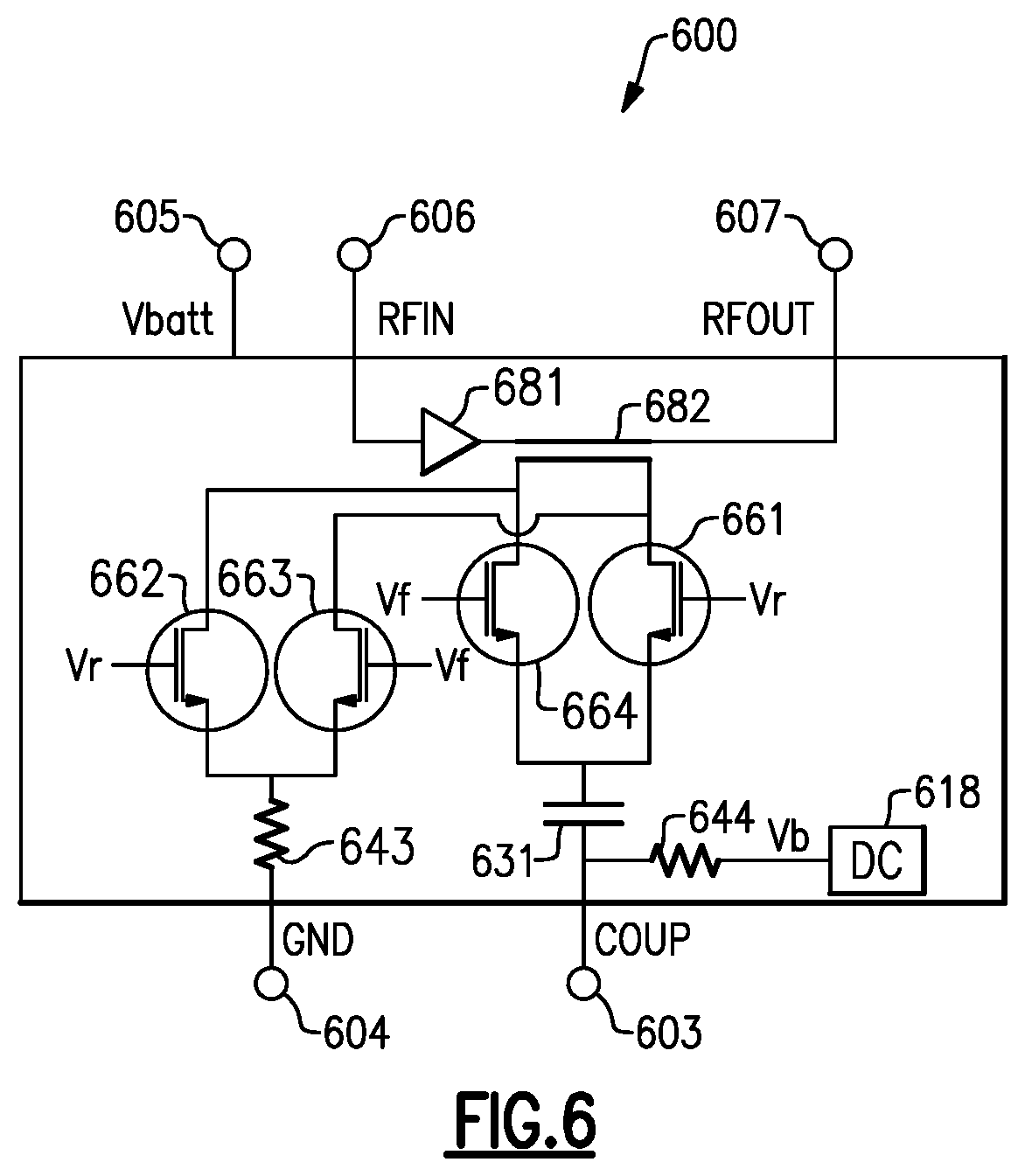 Patent US12155357 Figure 6 – Devices and methods related to unpowered switching module