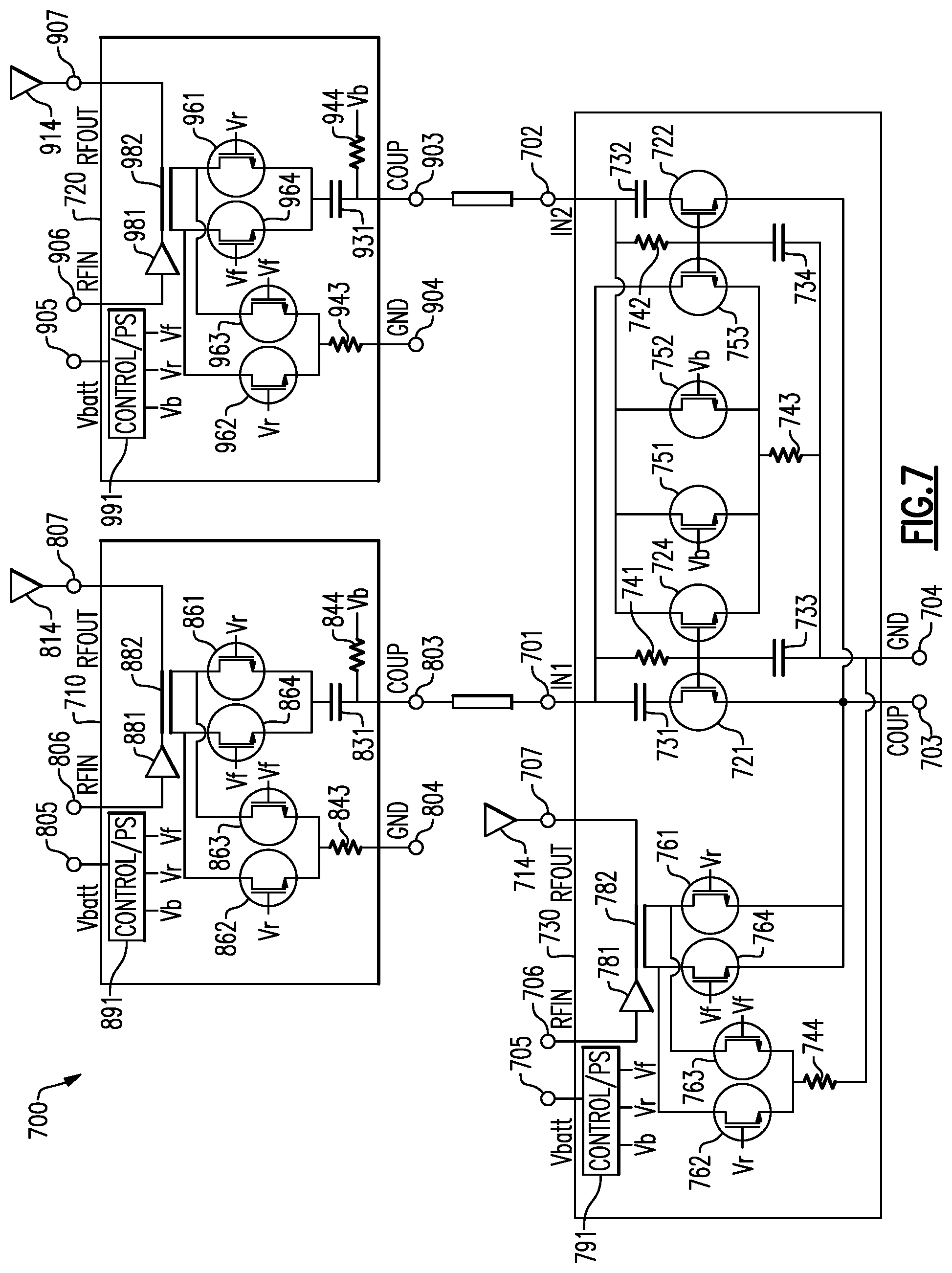 Patent US12155357 Figure 7 – Devices and methods related to unpowered switching module