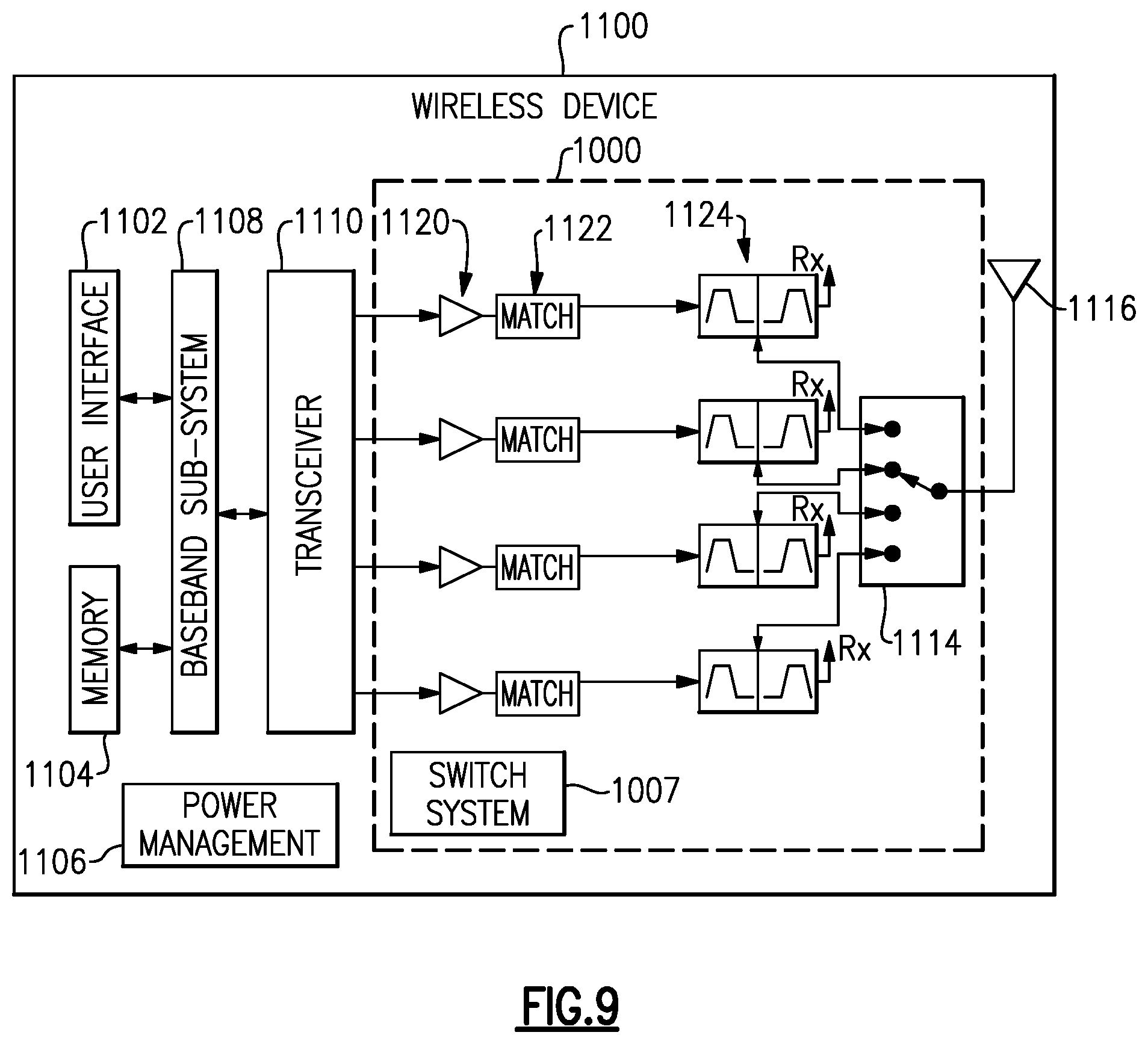 Patent US12155357 Figure 9 – Devices and methods related to unpowered switching module