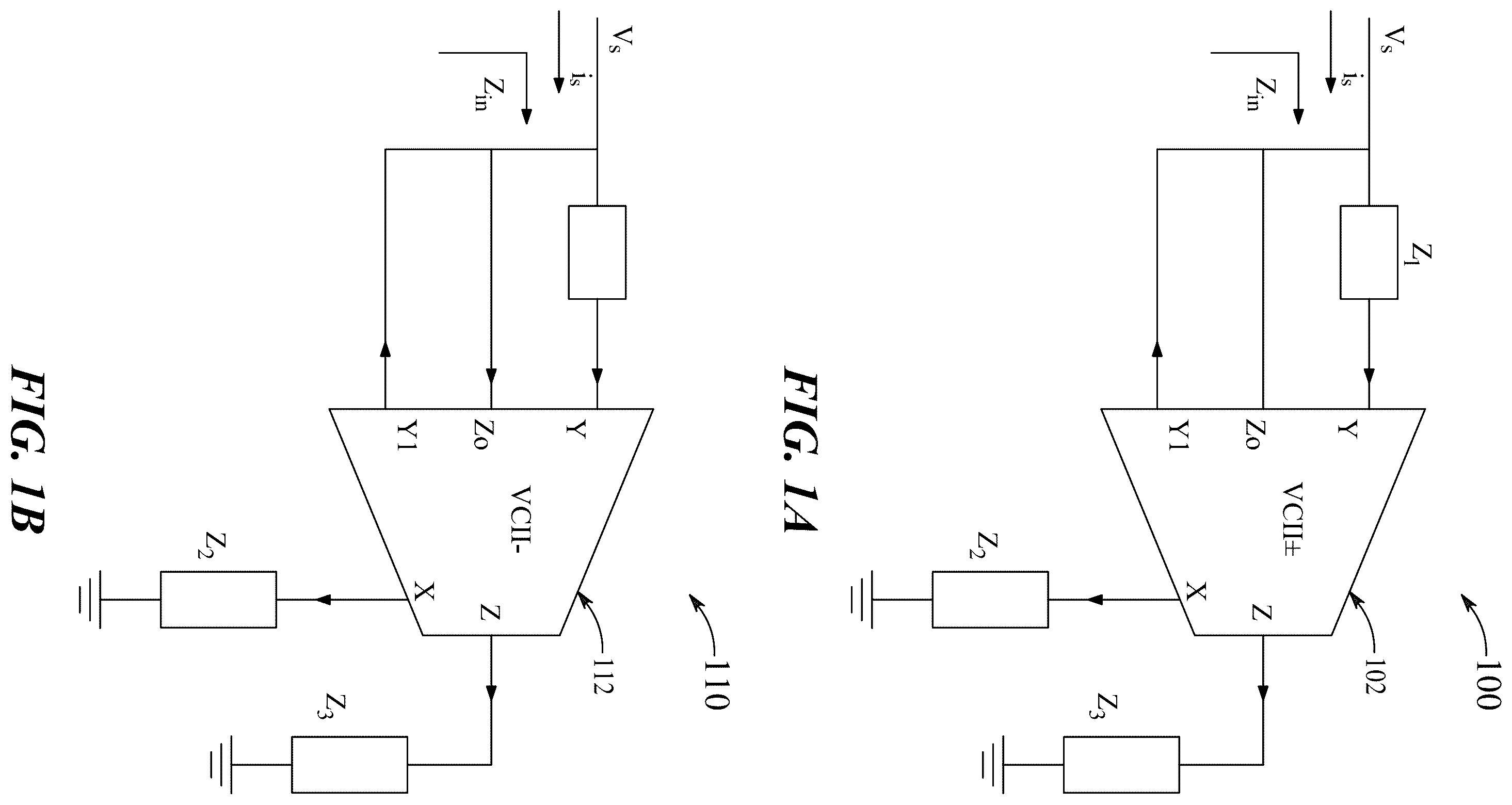 Patent US12155361 Figure 1 – VCII based tunable positive and negative impedance simulator and impedance multiplier