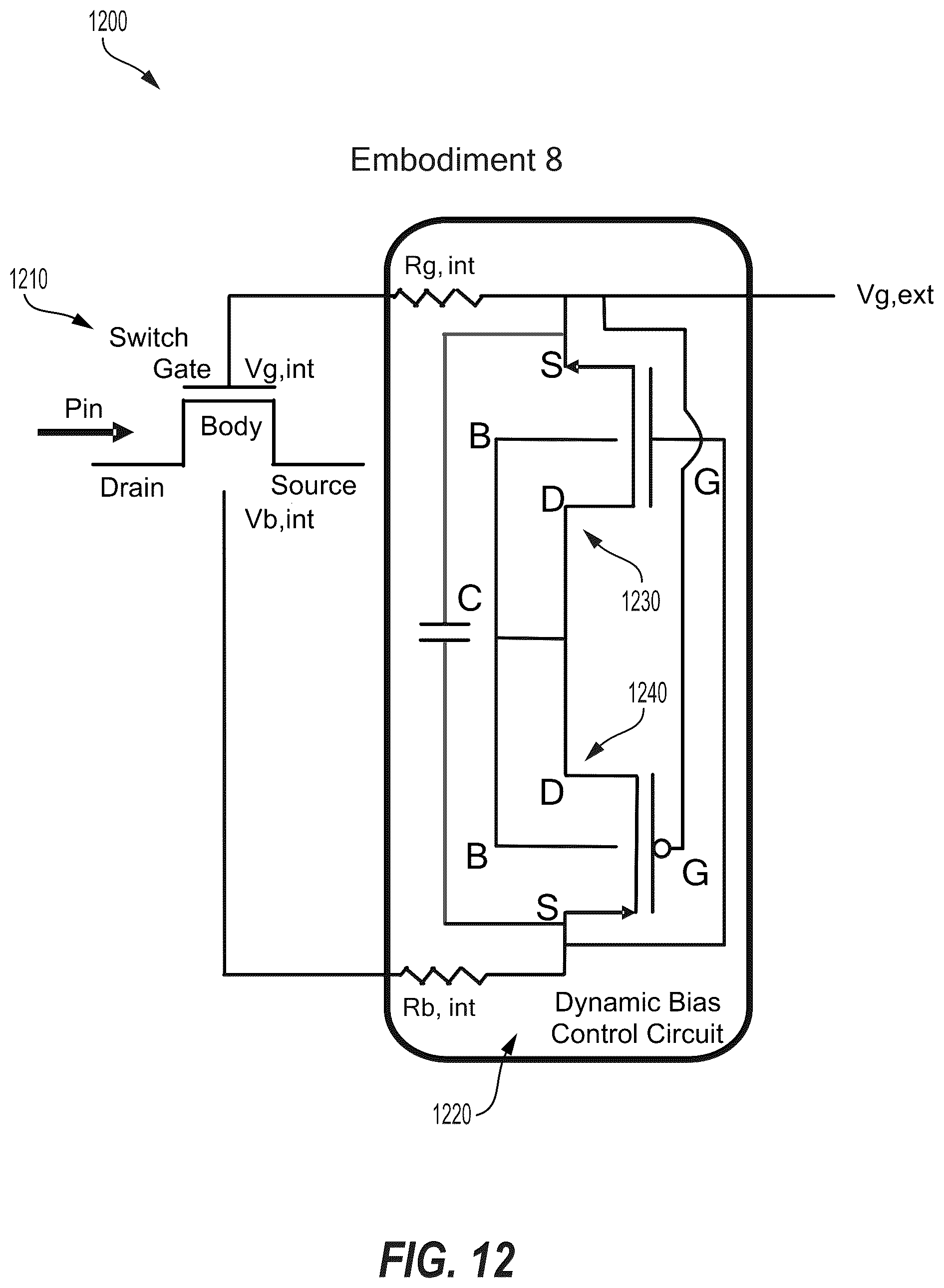 Patent US12155381 Figure 10 – Dynamic body biasing for radio frequency (RF) switch