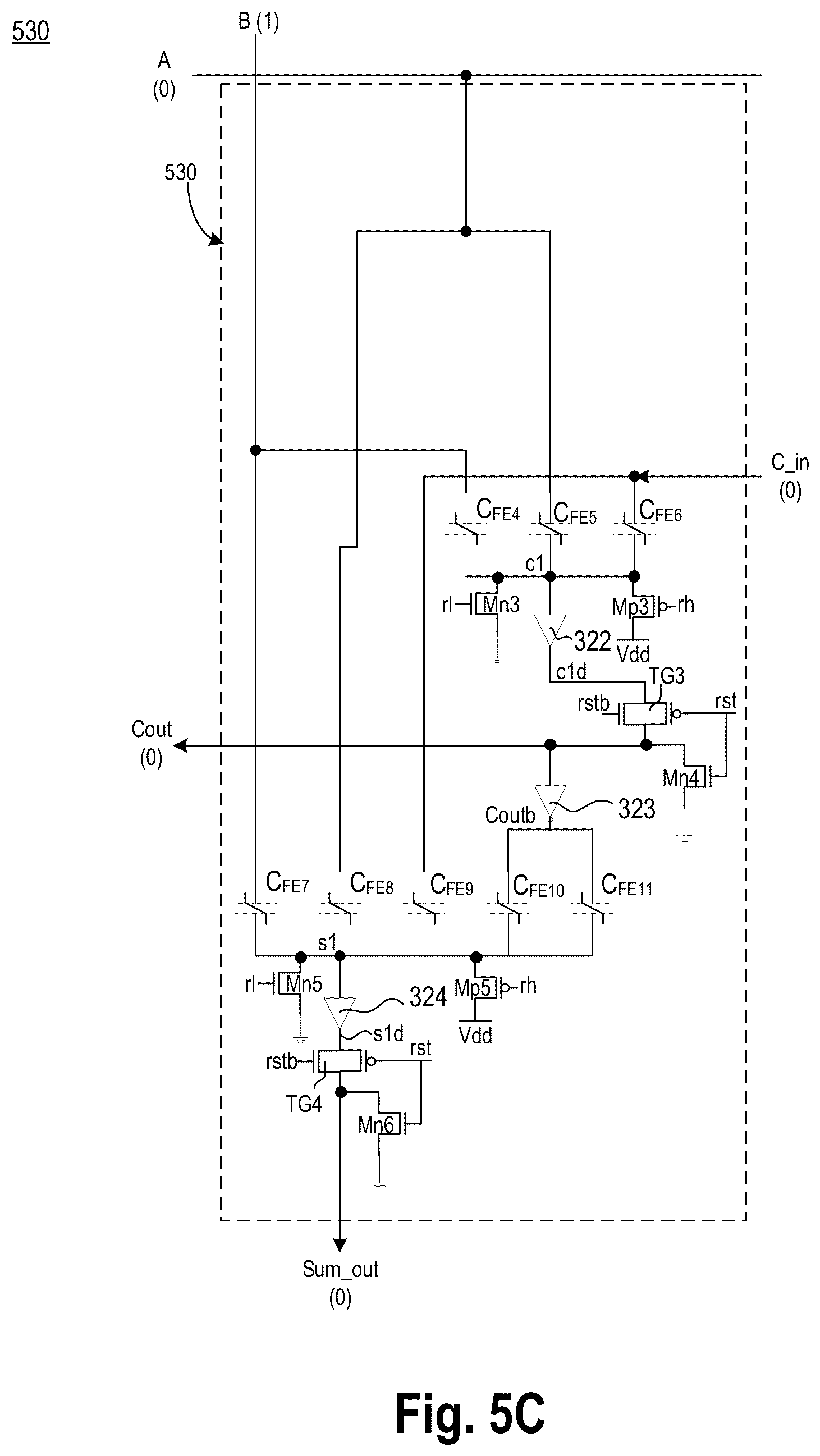 Patent US12155383 Figure 8 – Reset mechanism for an adder or a multiplier having paraelectric material