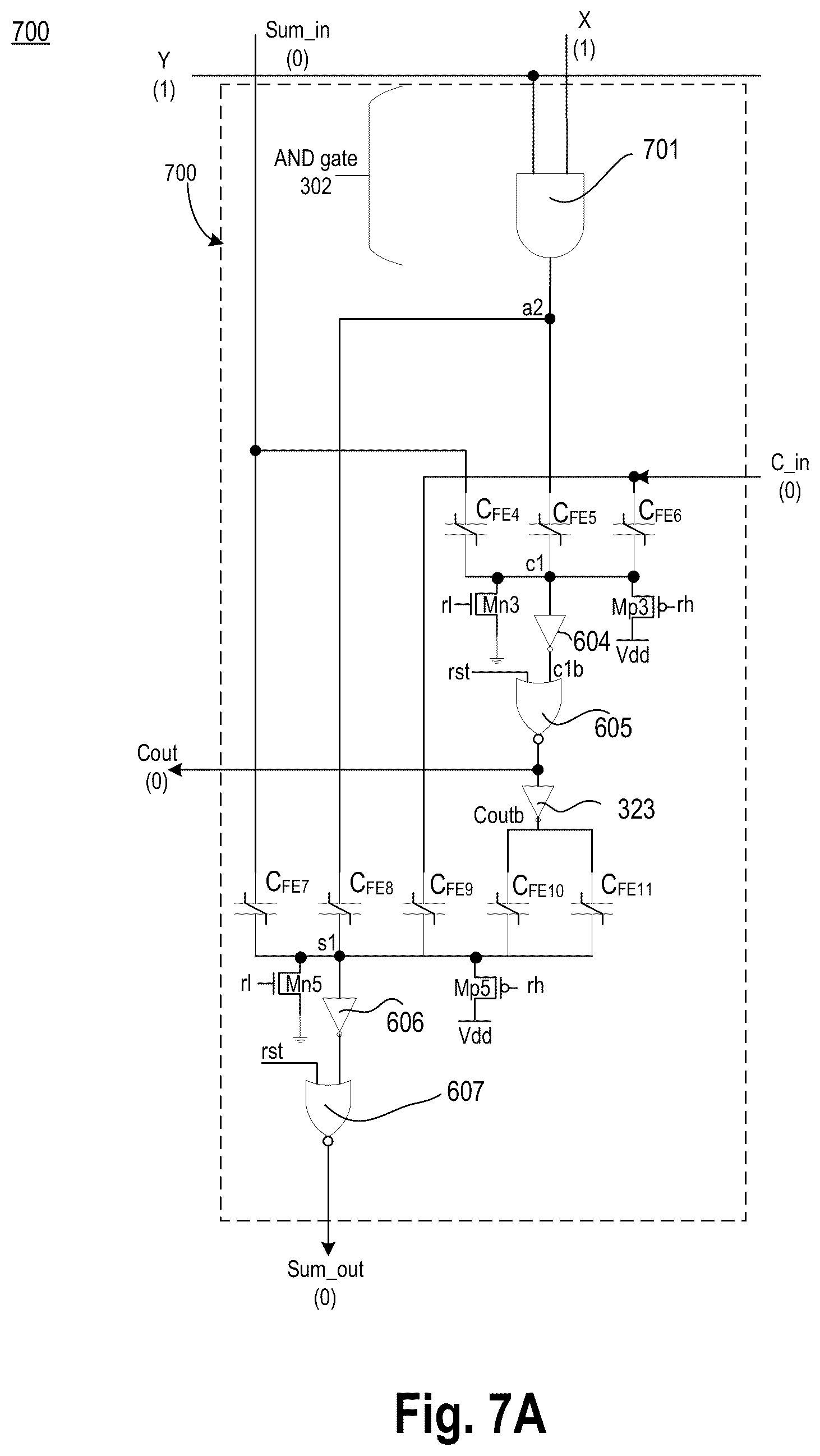 Patent US12155383 Figure 11 – Reset mechanism for an adder or a multiplier having paraelectric material