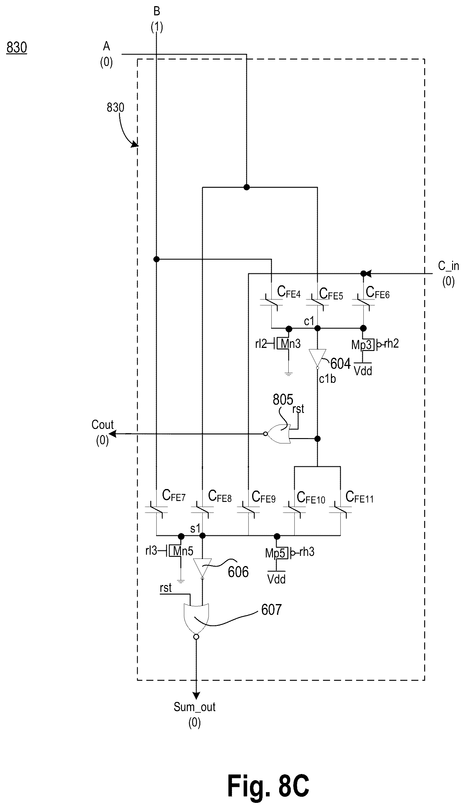Patent US12155383 Figure 15 – Reset mechanism for an adder or a multiplier having paraelectric material