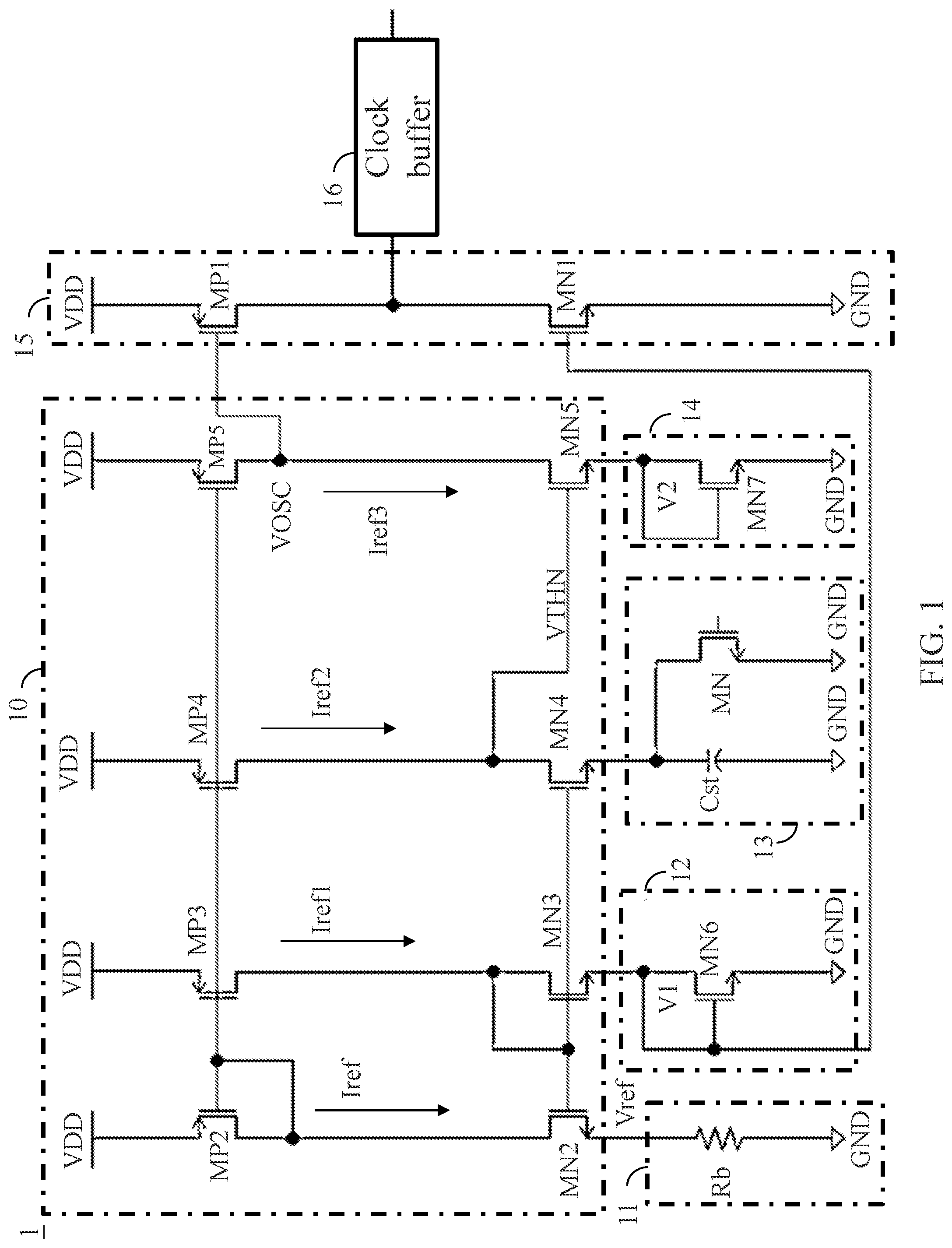Patent US12155387 — Low power oscillator circuit with temperature compensation circuit and electronic apparatus thereof — Figure 1