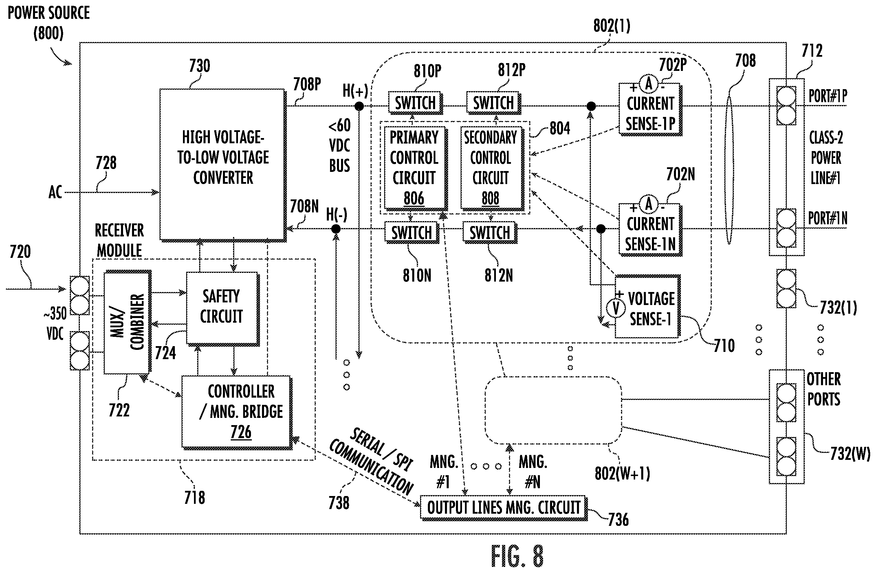 Patent US12155416 Figure 8 – Systems for low power distribution in a power distribution network