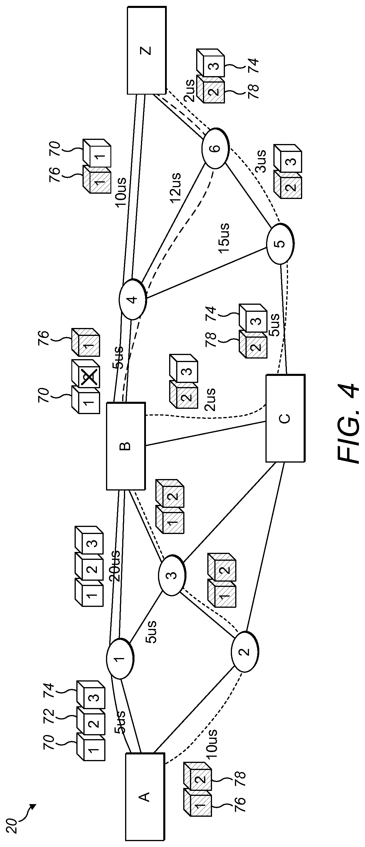 Patent US12155555 Figure 4 – Segment routing network