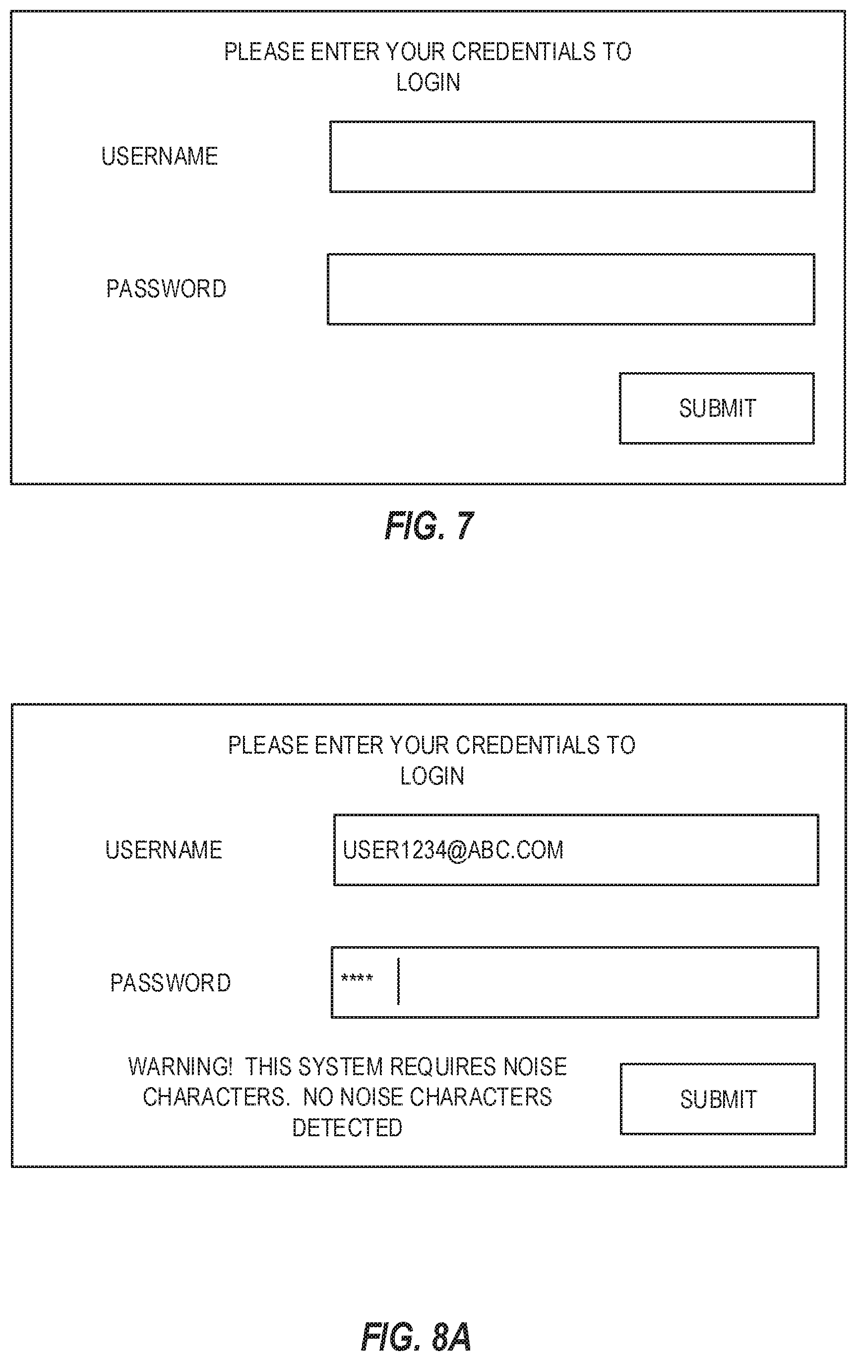 Patent US12155646 Figure 7 – Authentication with random noise symbols and pattern recognition
