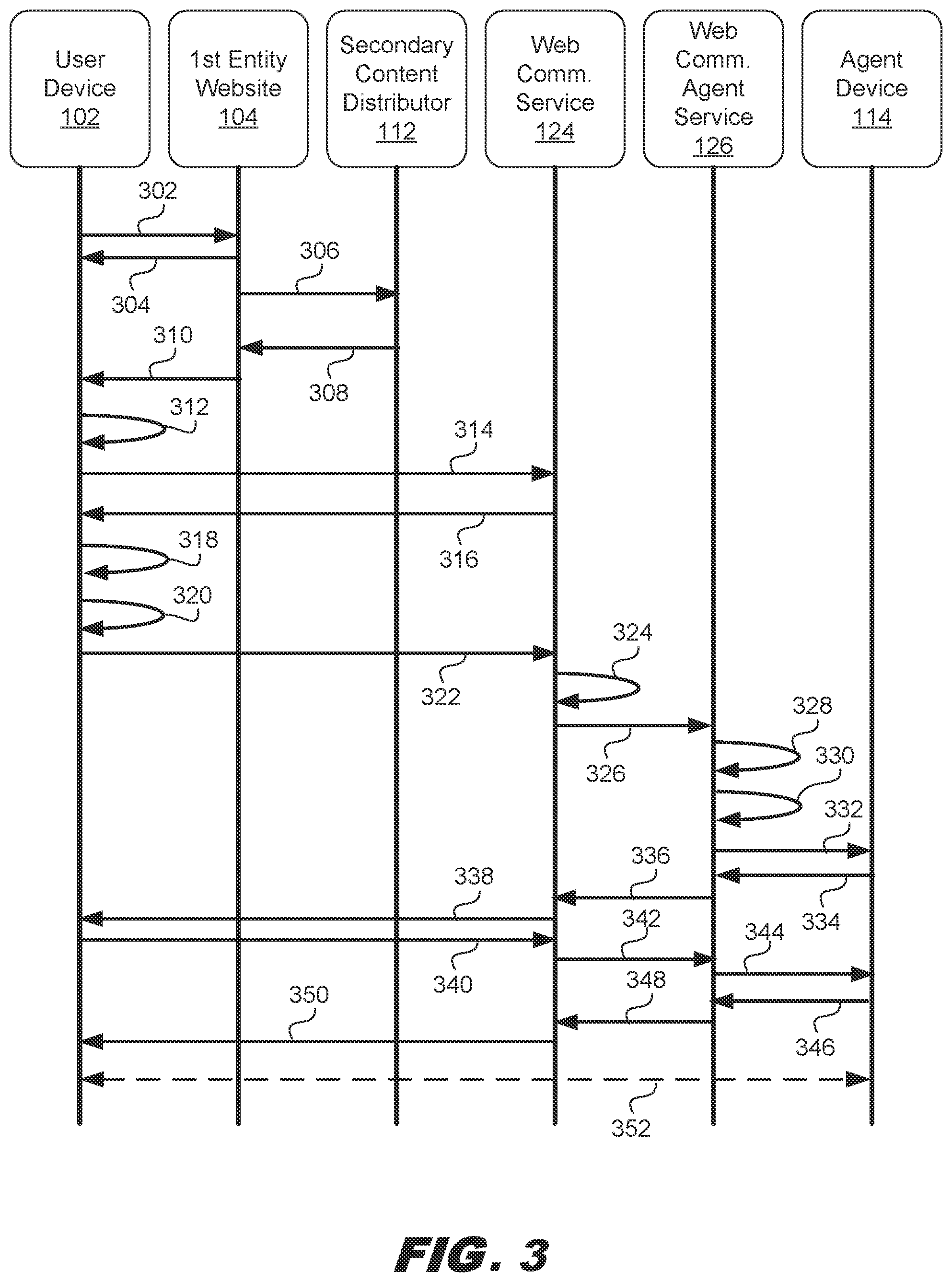 Patent US12155697 Figure 3 – Automated agent for a web communication feature