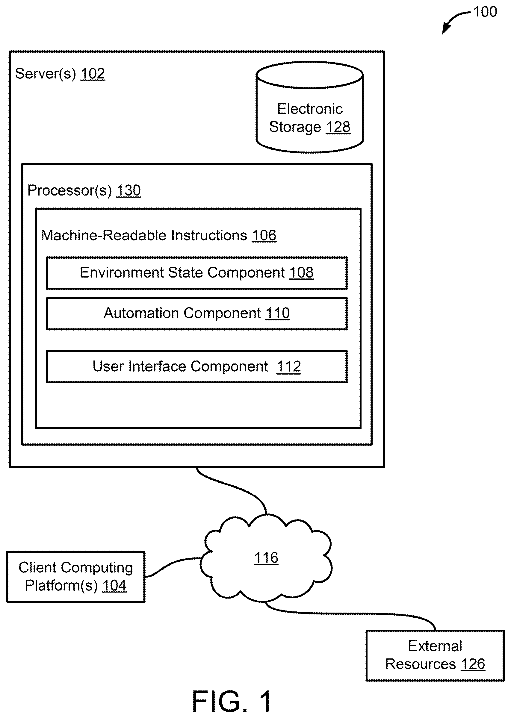 Patent US12155702 Figure 1 – Systems and methods to execute branching automation schemes in a collaboration environment