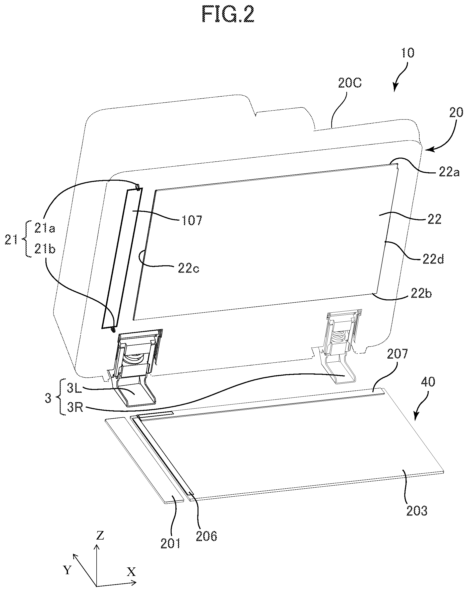 Patent US12155800 Figure 2 – Document reading apparatus and image forming apparatus including hinge mechanism that supports a document conveyance unit