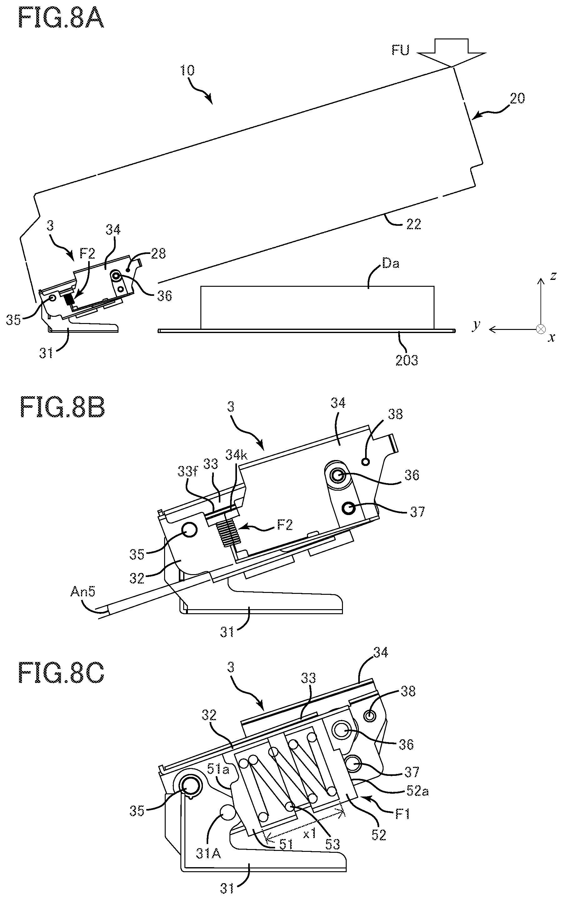 Patent US12155800 Figure 8 – Document reading apparatus and image forming apparatus including hinge mechanism that supports a document conveyance unit