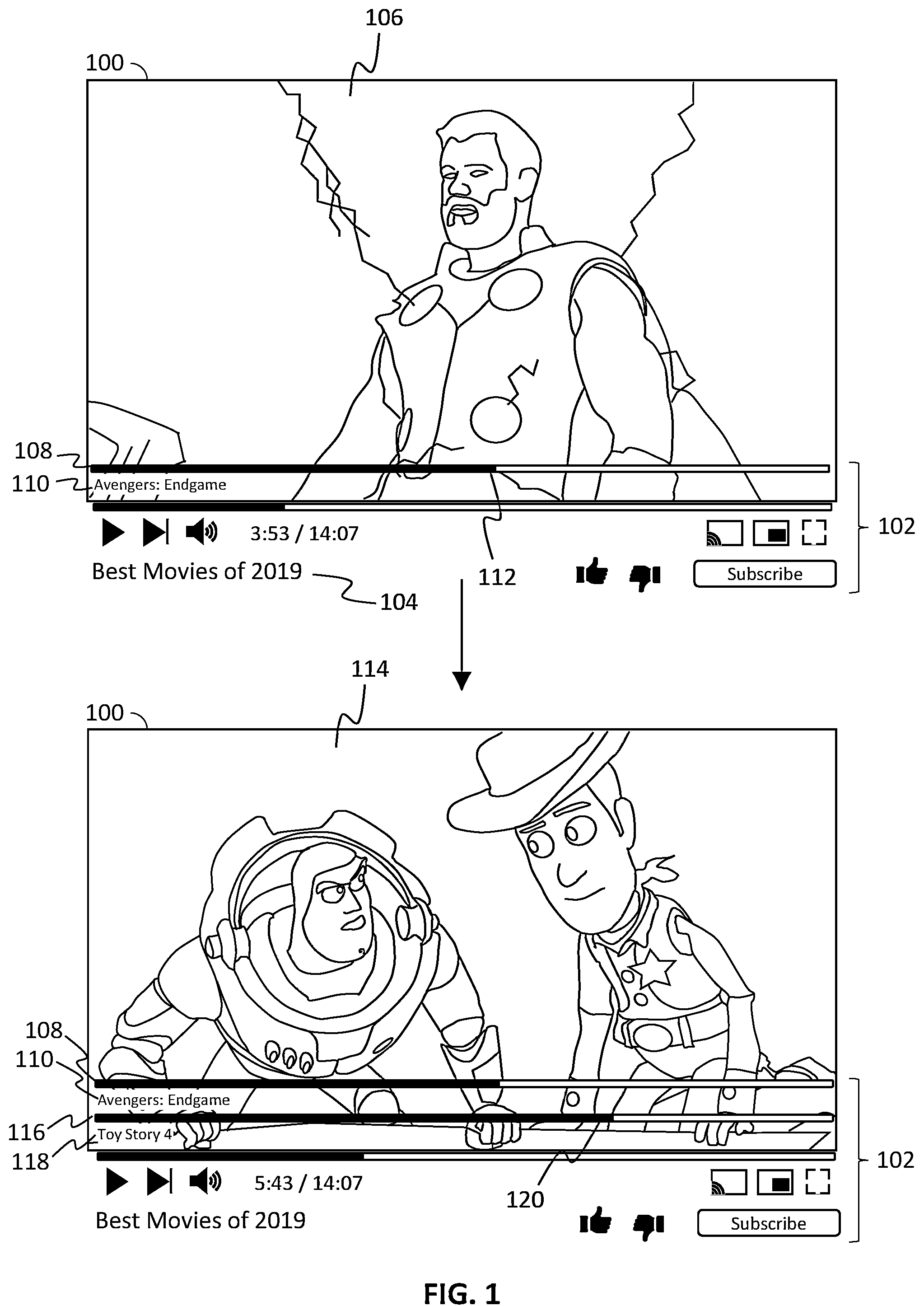 Patent US12155904 Figure 1 – Systems and methods for recommending content using progress bars