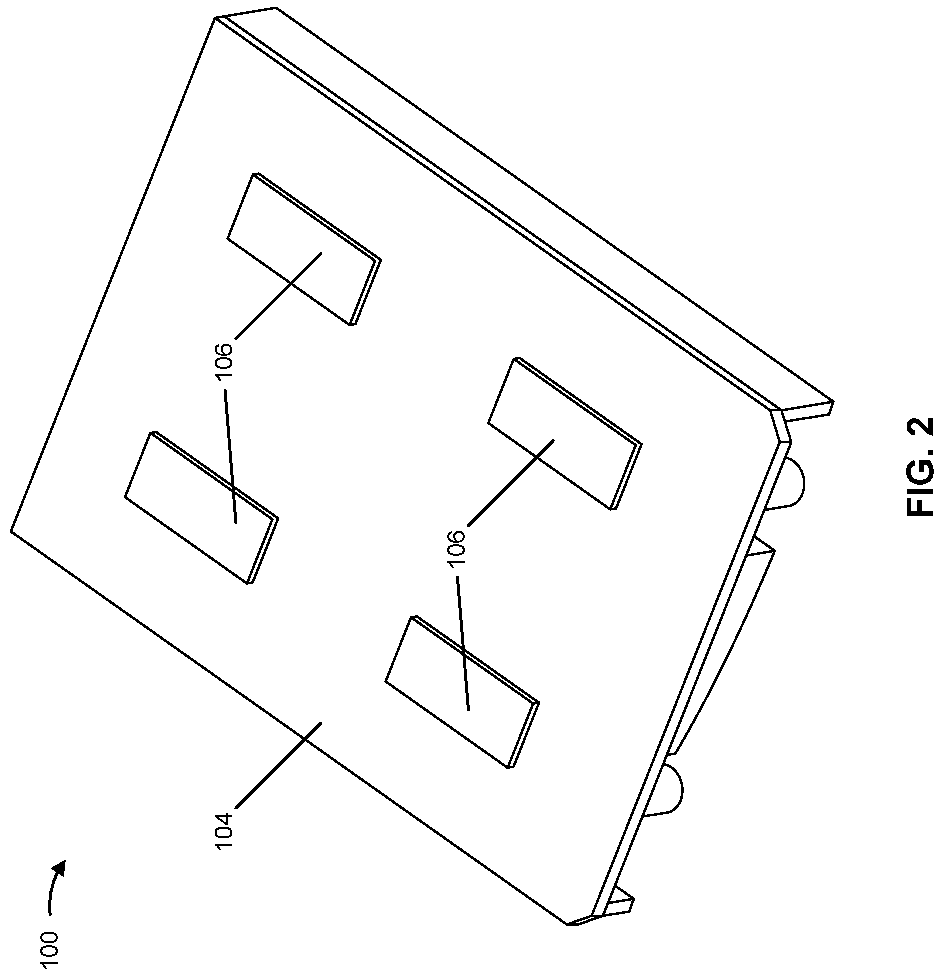 Patent US12155980 Figure 2 – Heater with mounting pads for mechanical, thermal, and opto-mechanical functionality