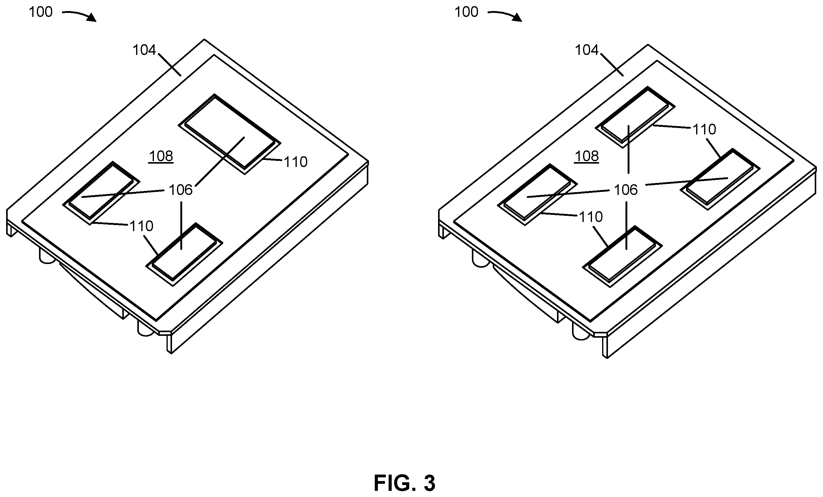 Patent US12155980 Figure 3 – Heater with mounting pads for mechanical, thermal, and opto-mechanical functionality