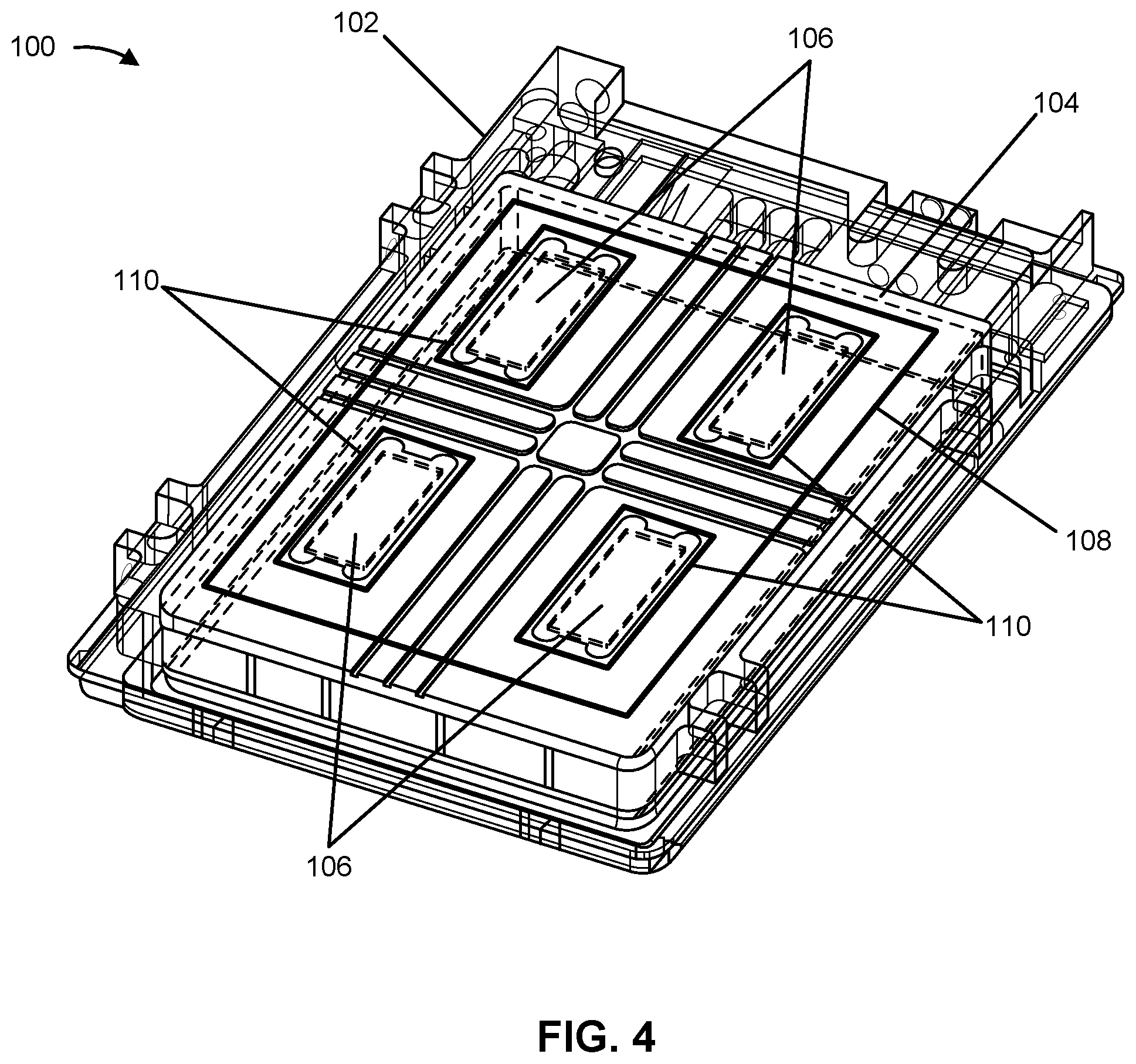 Patent US12155980 Figure 4 – Heater with mounting pads for mechanical, thermal, and opto-mechanical functionality