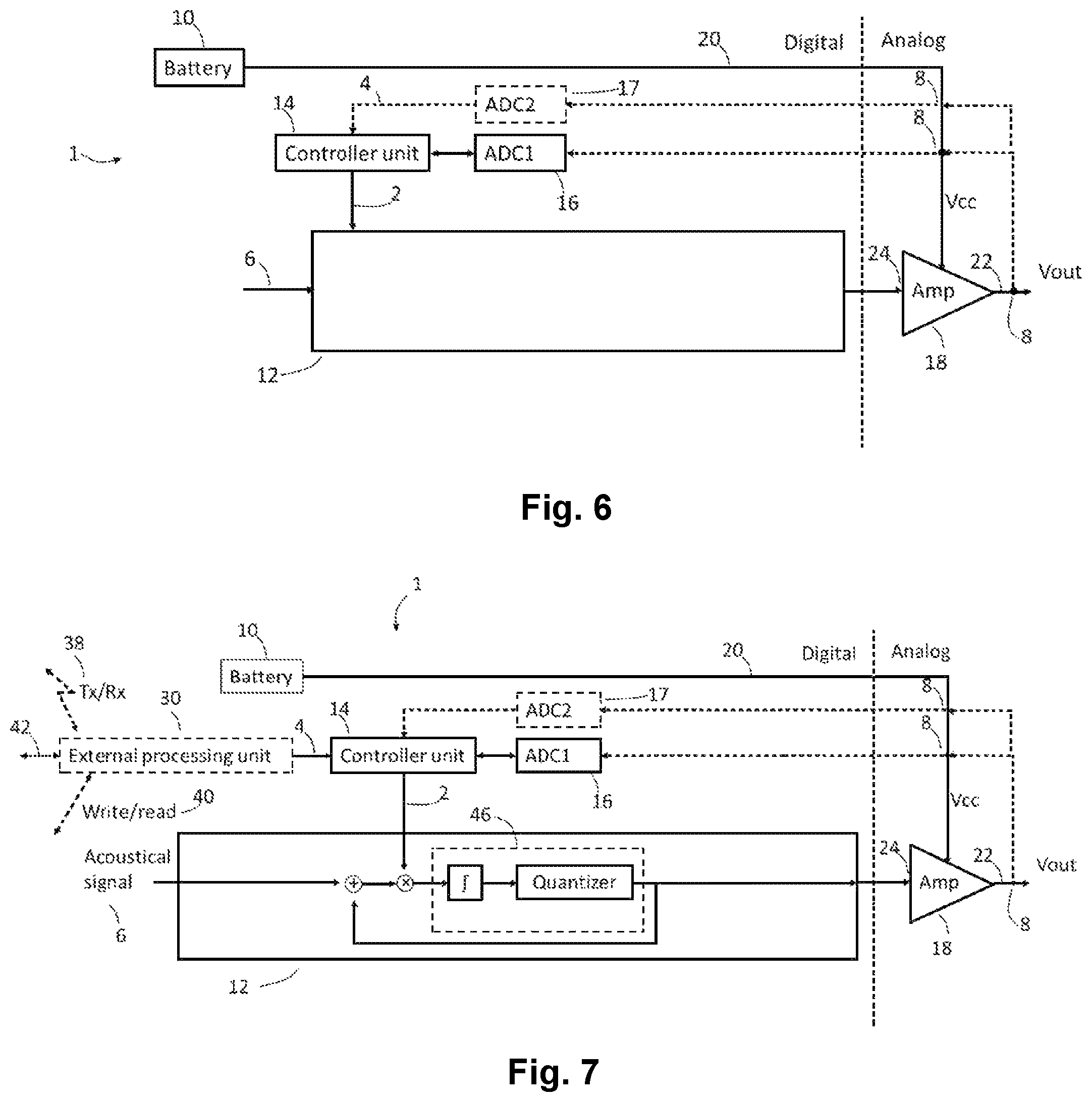 Patent US12155998 Figure 4 – Hearing device comprising an amplifier system for minimizing variation in an acoustical signal caused by variation in gain of an amplifier