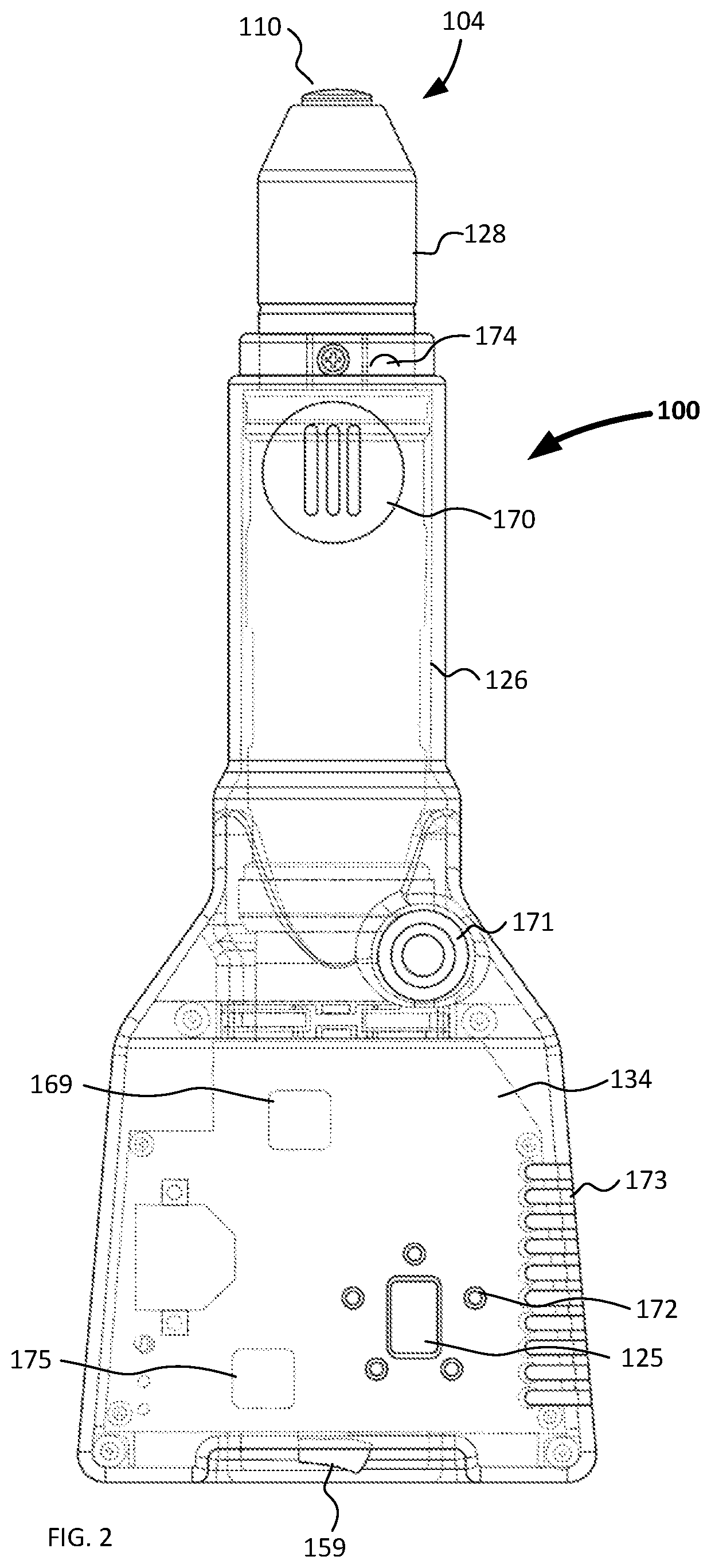 Patent US12157017 Figure 2 – Personal use extracorporeal low intensity shock wave device enhanced user features and functions