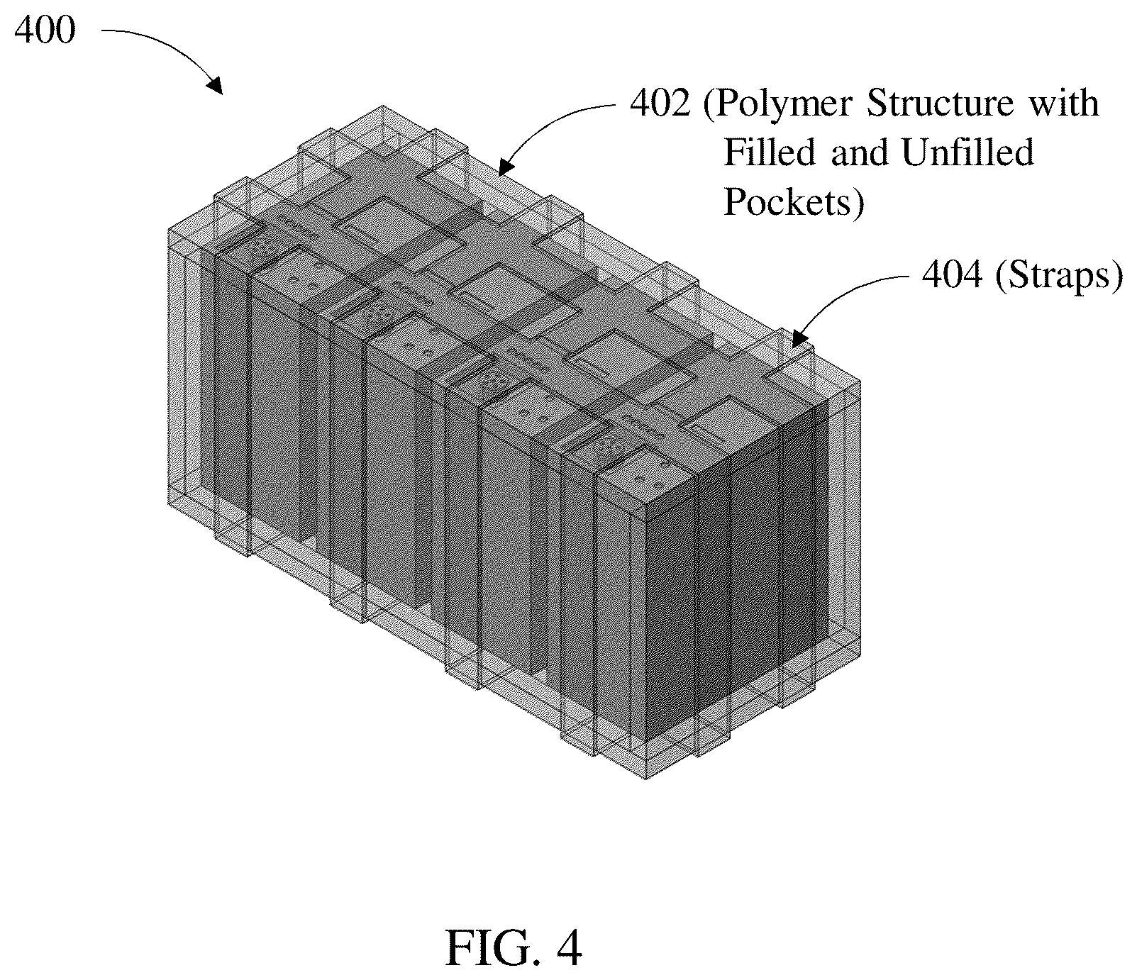 Patent US12157021 Figure 4 – Self-extinguishing, toxic gases containment enclosure for lithium-ion batteries