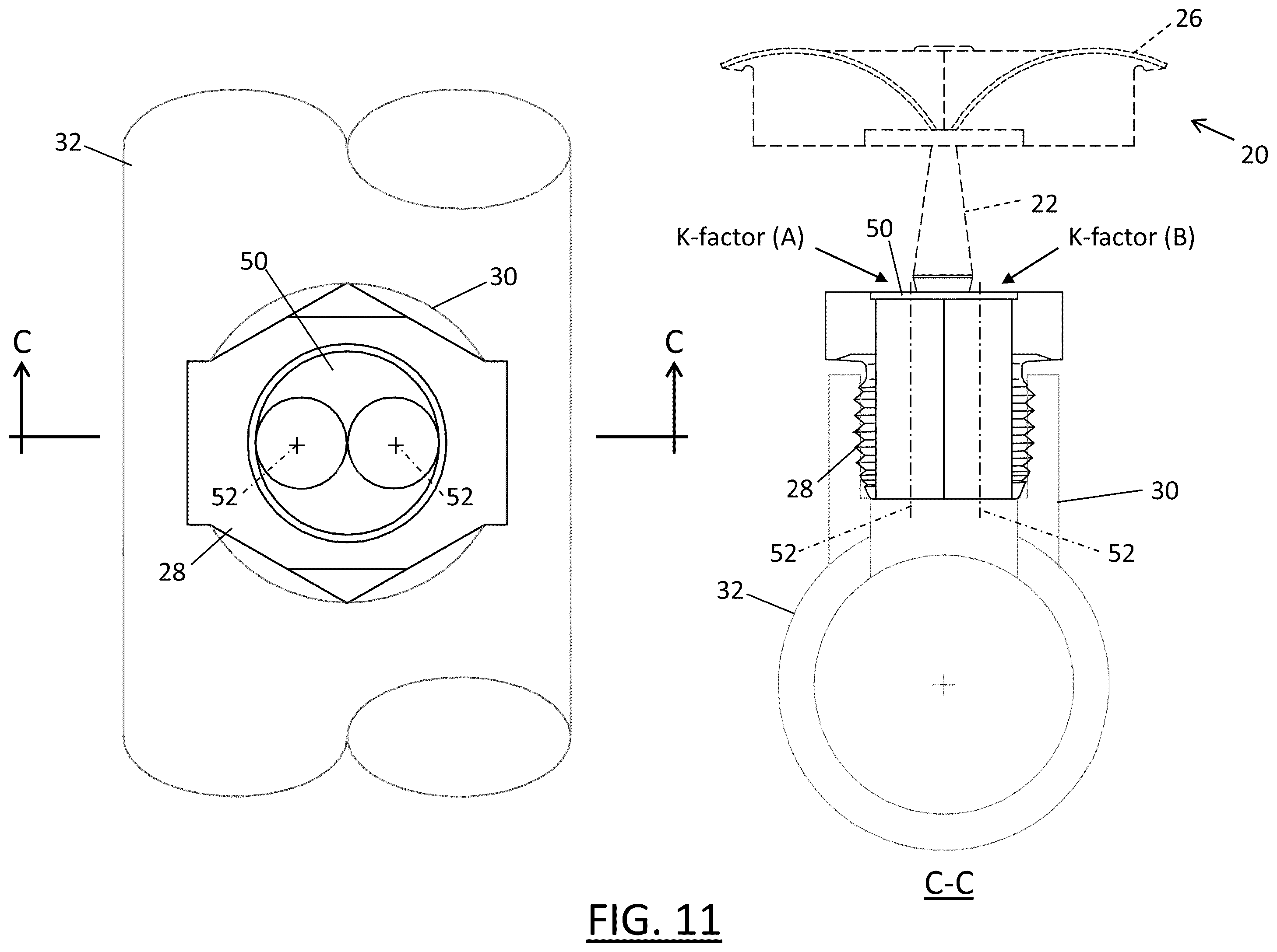 Patent US12157025 Figure 11 – Fire sprinkler with pre-deflector flow splitter