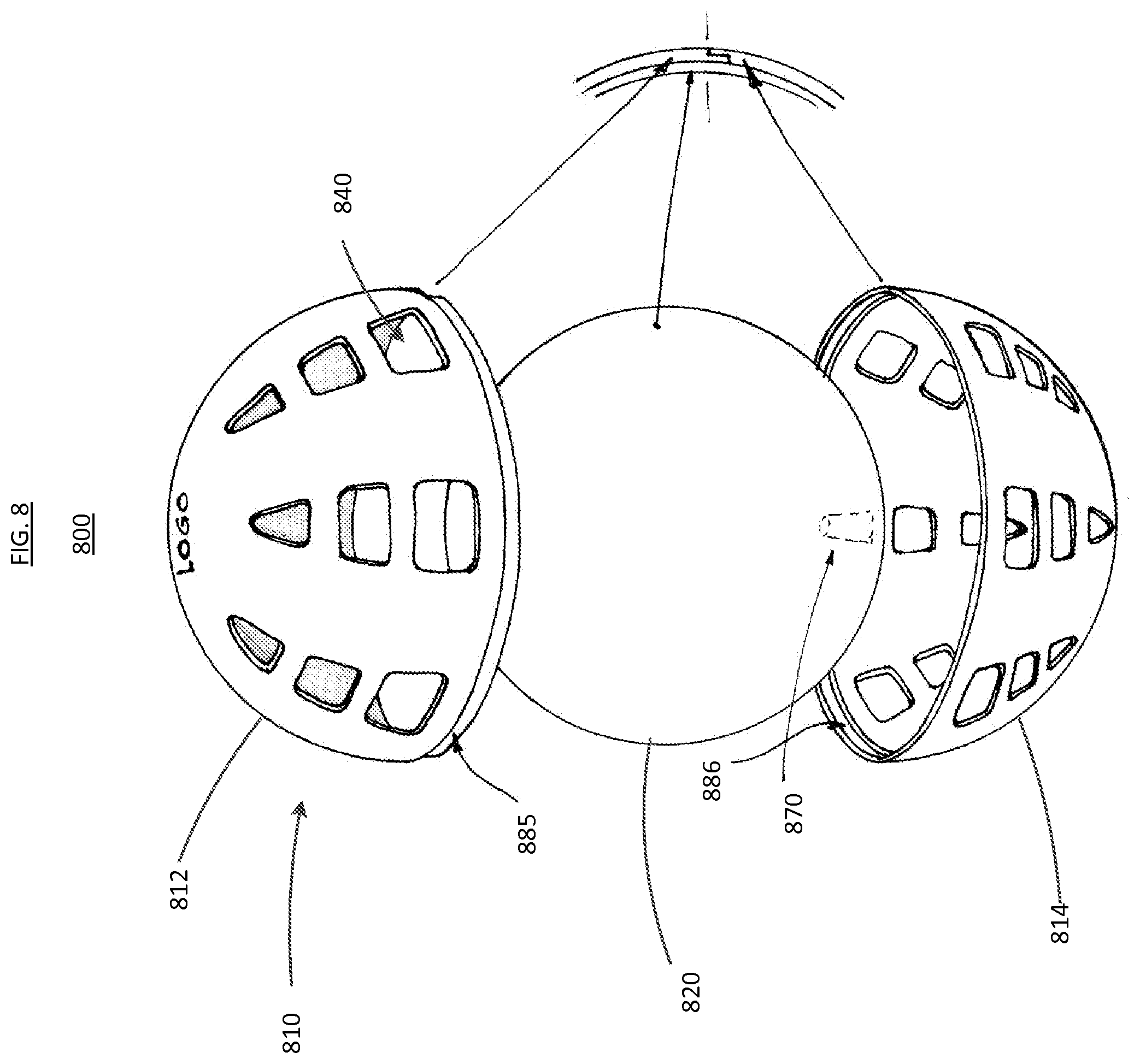 Patent US12157037 Figure 7 – Two layer recreational air-tight object having a patterned illuminated surface