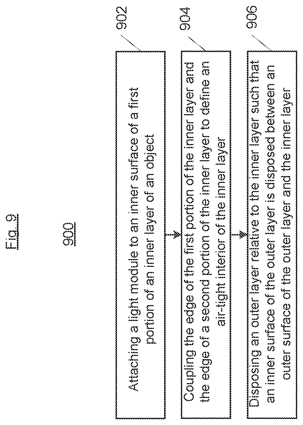 Patent US12157037 Figure 8 – Two layer recreational air-tight object having a patterned illuminated surface