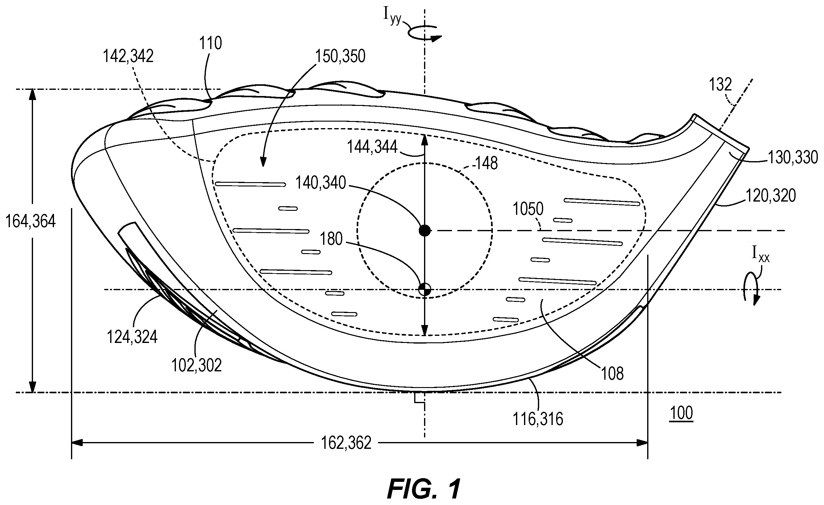 Patent US12157041 Figure 1 – Golf club with adjustable weighting system