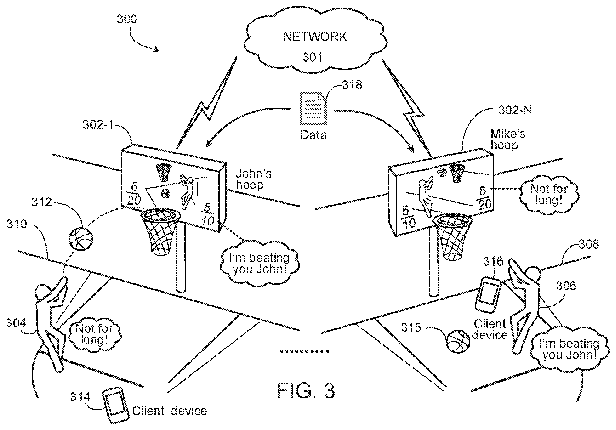 Patent US12157046 Figure 6 – Interactive basketball system