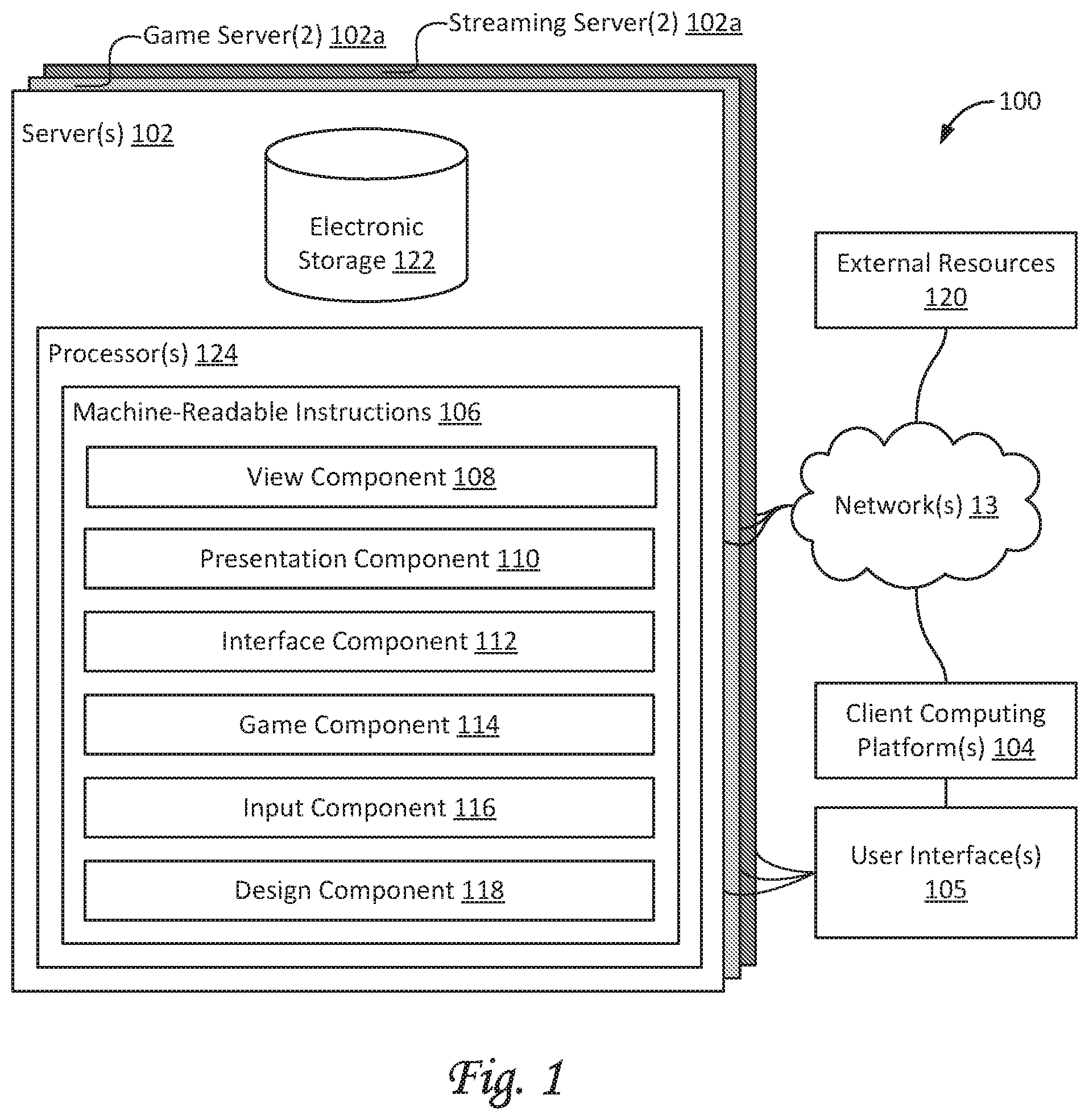 Patent US12157053 Figure 1 – Systems and methods for facilitating streaming interfaces for games