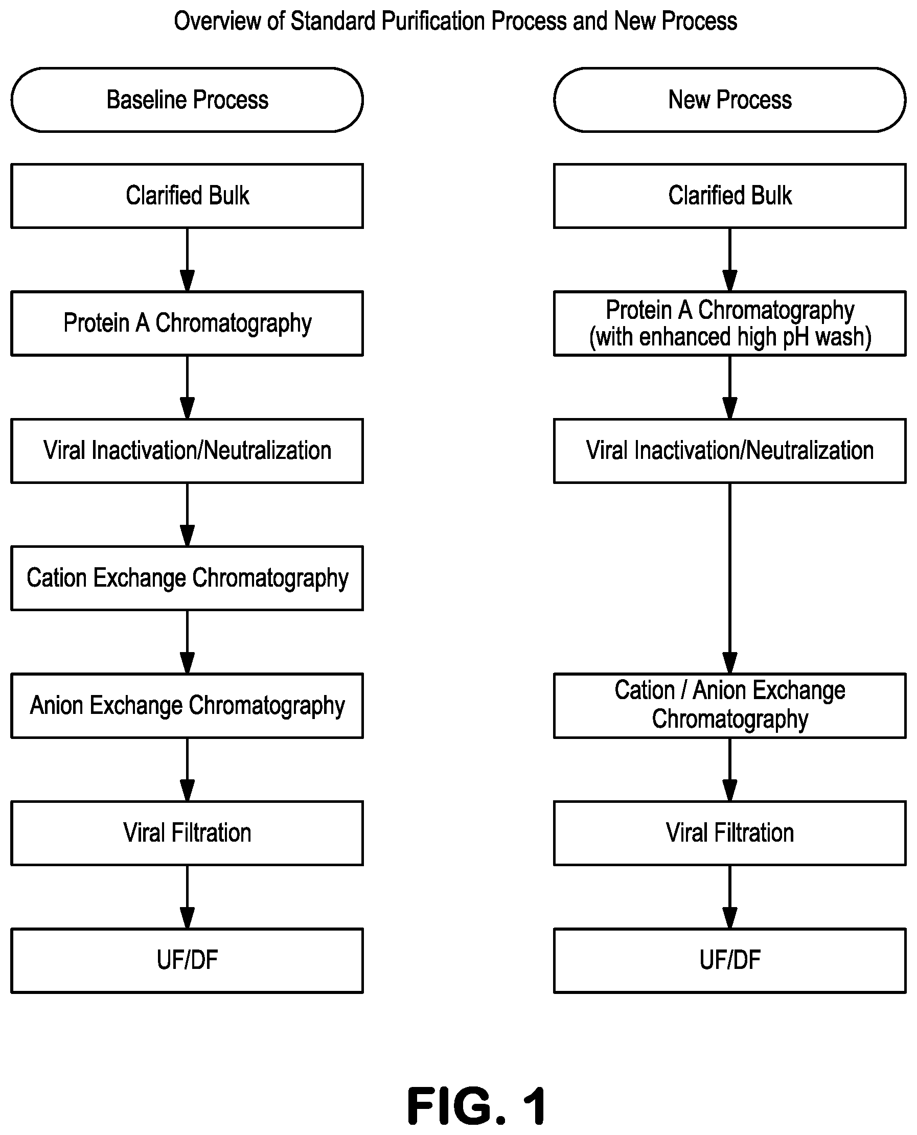 Patent US12157073 Figure 1 – Use of alkaline washes during chromatography to remove impurities