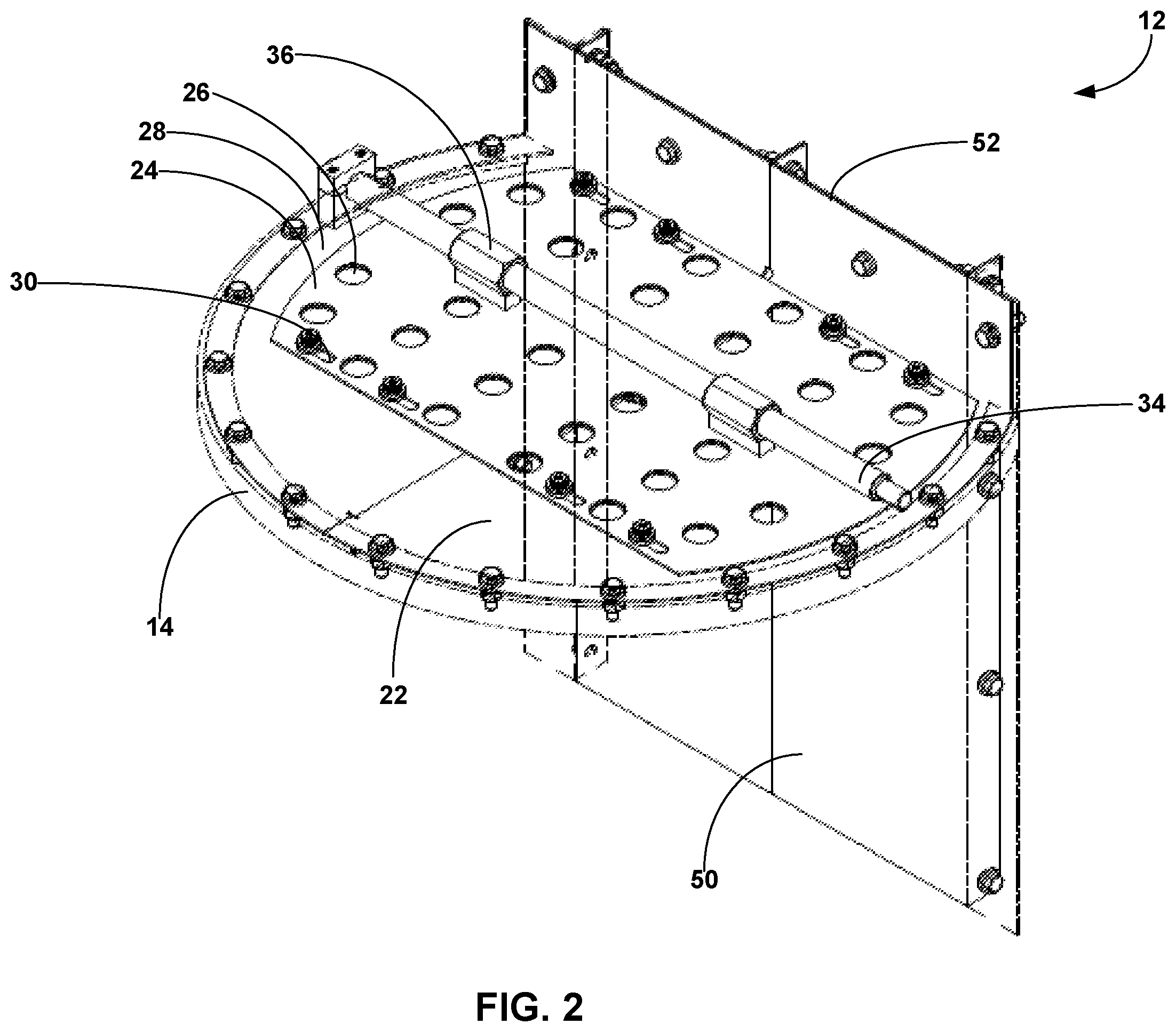 Patent US12157076 Figure 2 – Fractionation tray with adjustable open area for cleaning and/or throughput control