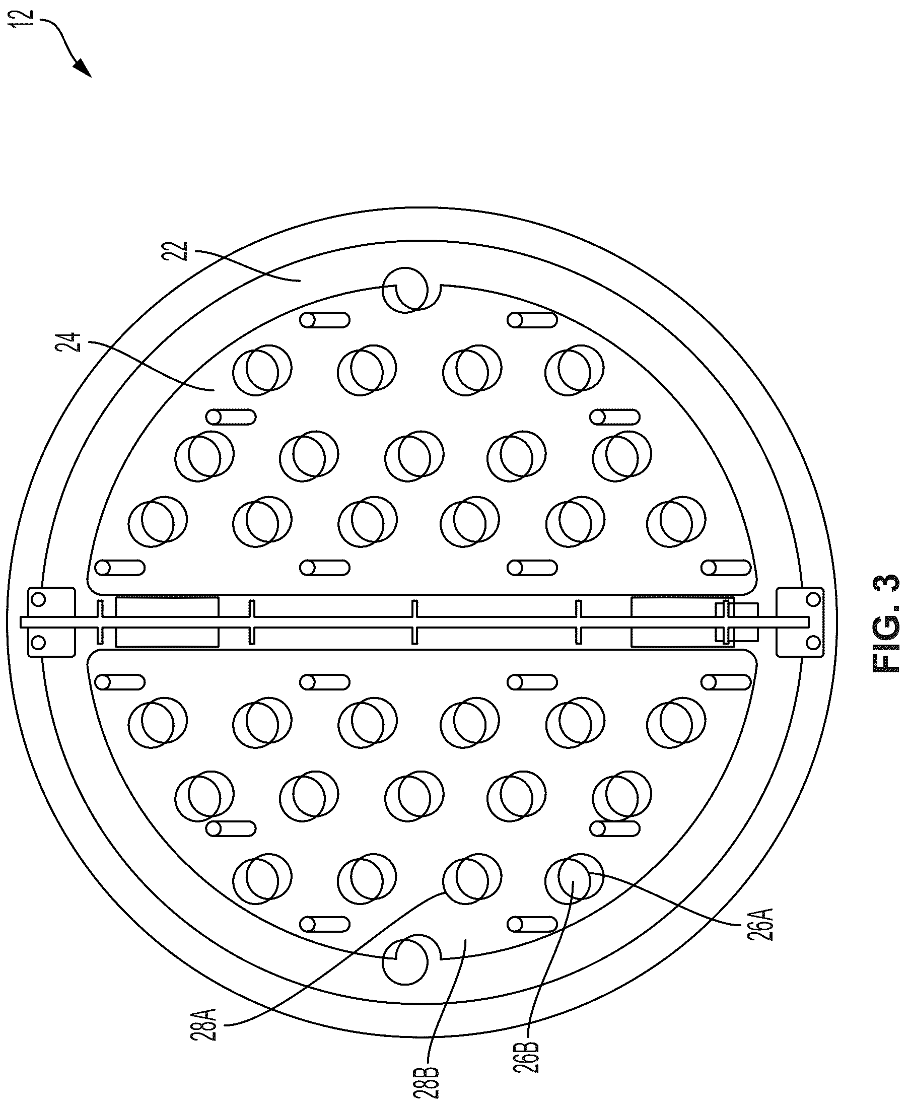 Patent US12157076 Figure 3 – Fractionation tray with adjustable open area for cleaning and/or throughput control